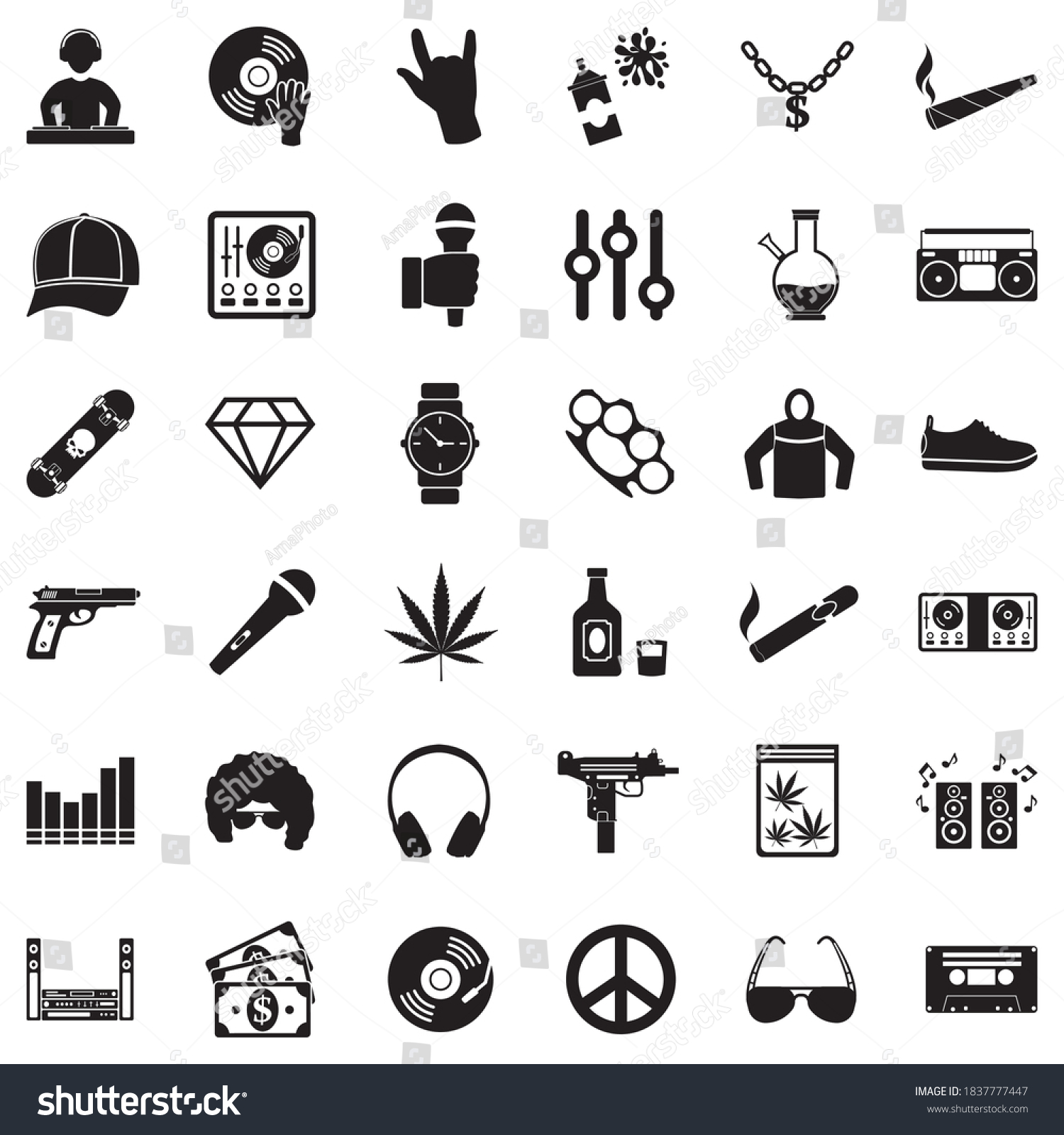 Hip Hop Icons Black Flat Design Stock Vector (Royalty Free) 1837777447 ...