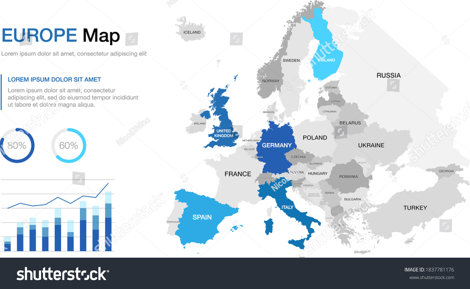 Map Europe Infographic Fully Editable Colors Stock Vector Royalty Free Stock Vector Map Of Europe Infographic With Fully Editable Colors And Countries For Presentation To Visualize 1837781176