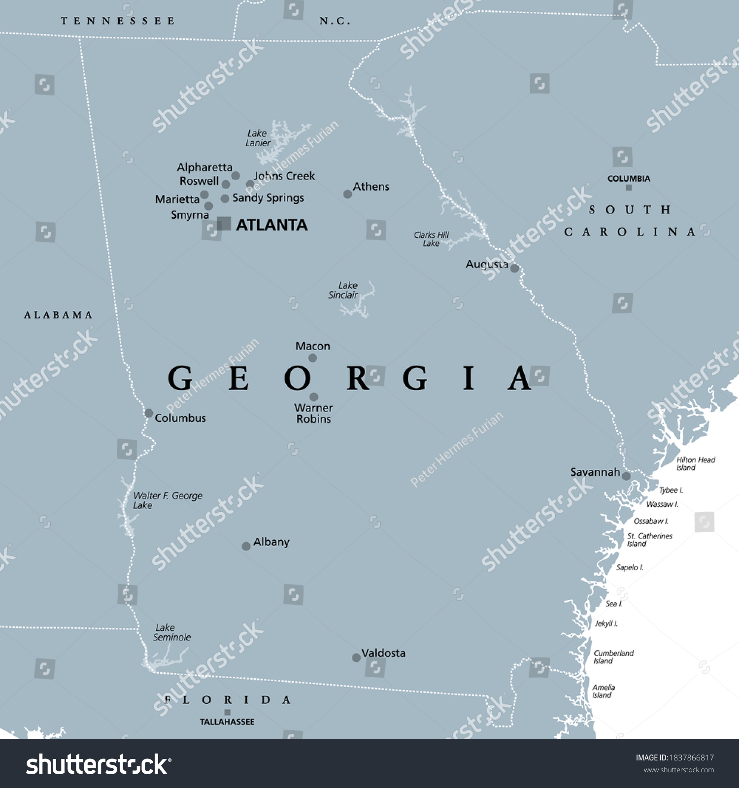 Georgia Ga Gray Political Map Capital: stockvector (rechtenvrij ...