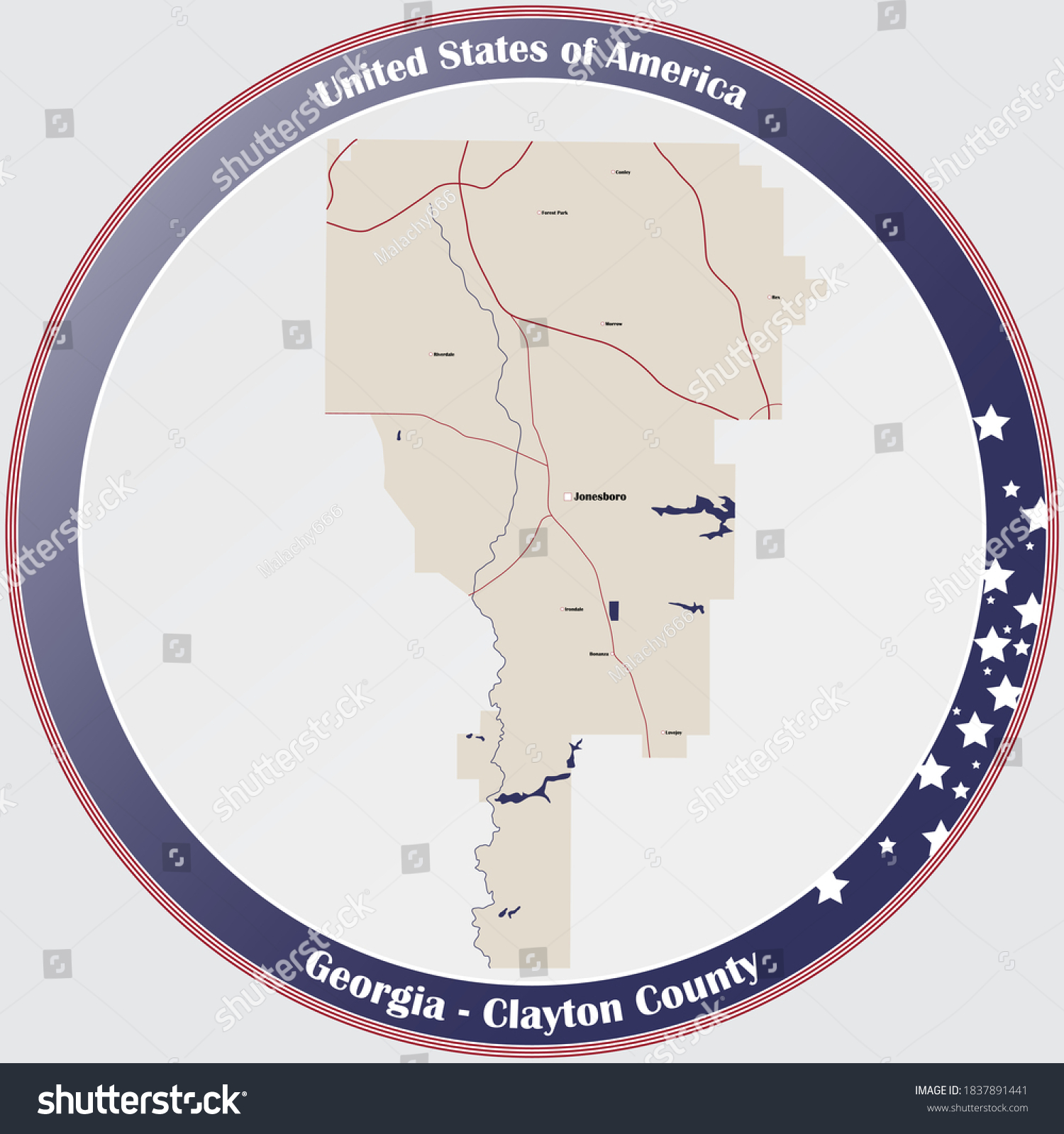 Stock Vector Large And Detailed Map Of Clayton County In Georgia Usa 1837891441 