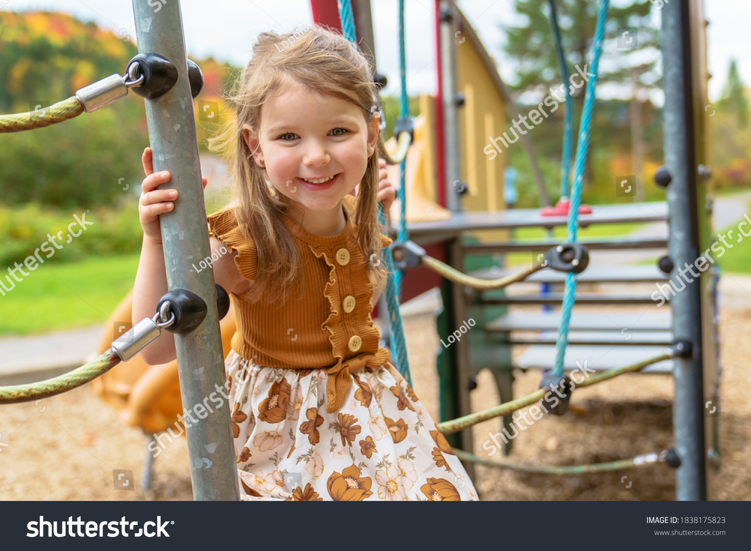 Happy Smiling Child Girl Playing Playground Stock Photo 1838175823 