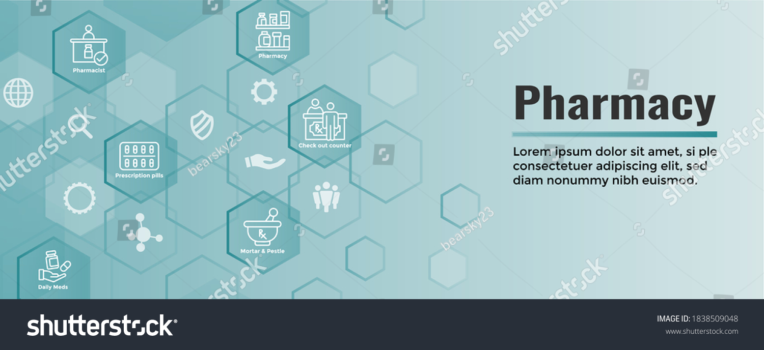 Pharmaceuticals Medications Icon Set Web Header Stock Vector (Royalty ...