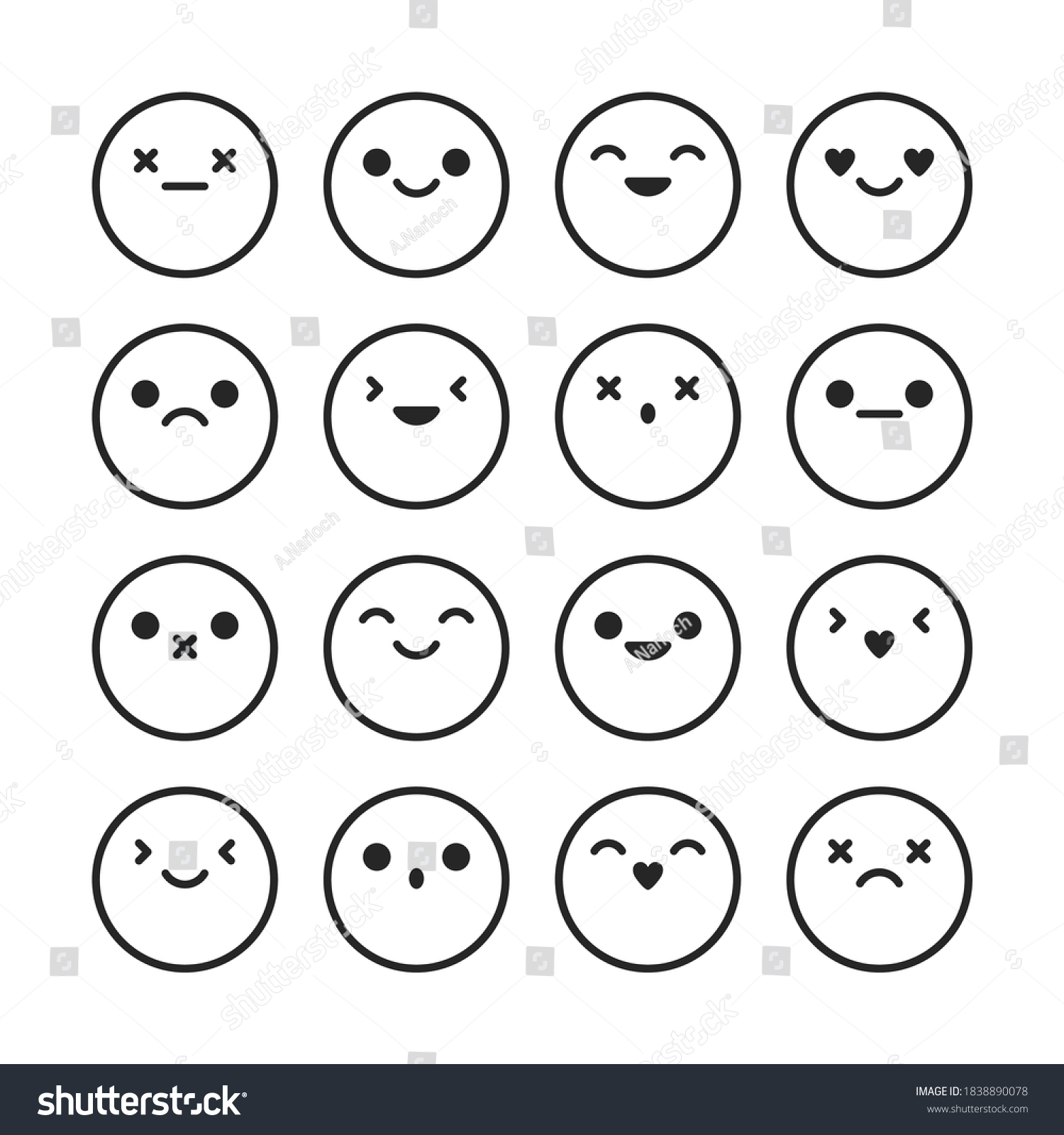 Vector Set Outline Emoticons Stock Vector Royalty Free Shutterstock