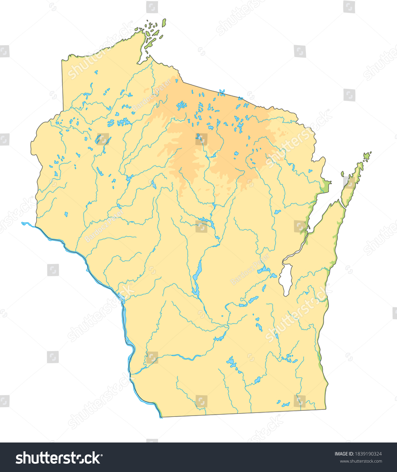 High Detailed Wisconsin Physical Map Stock Vector (Royalty Free ...