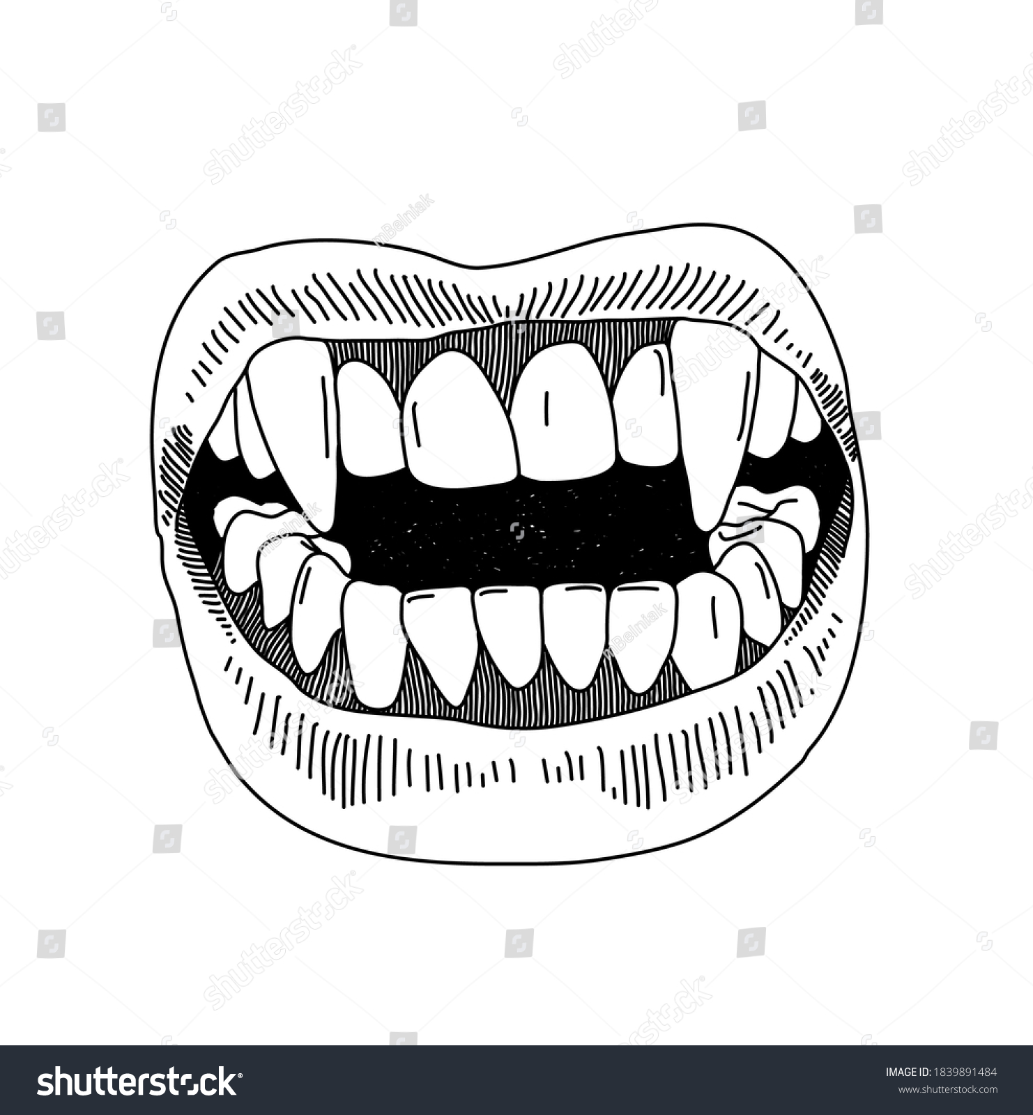 Vampire Smile Hand Drawn Vector Stock Vector (Royalty Free) 1839891484 ...