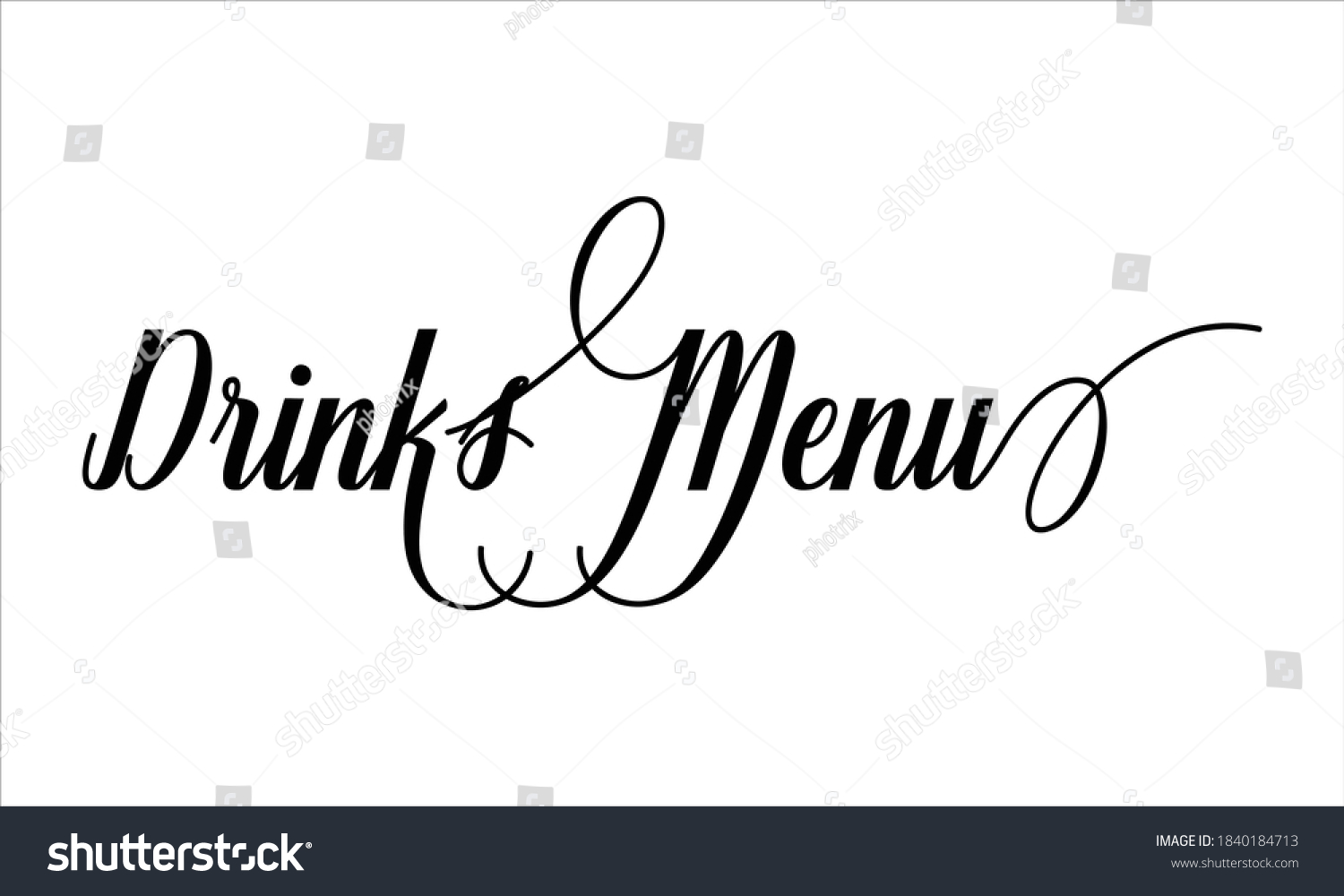 Drinks Menu Script Typography Cursive Calligraphy Stock Vector (Royalty ...