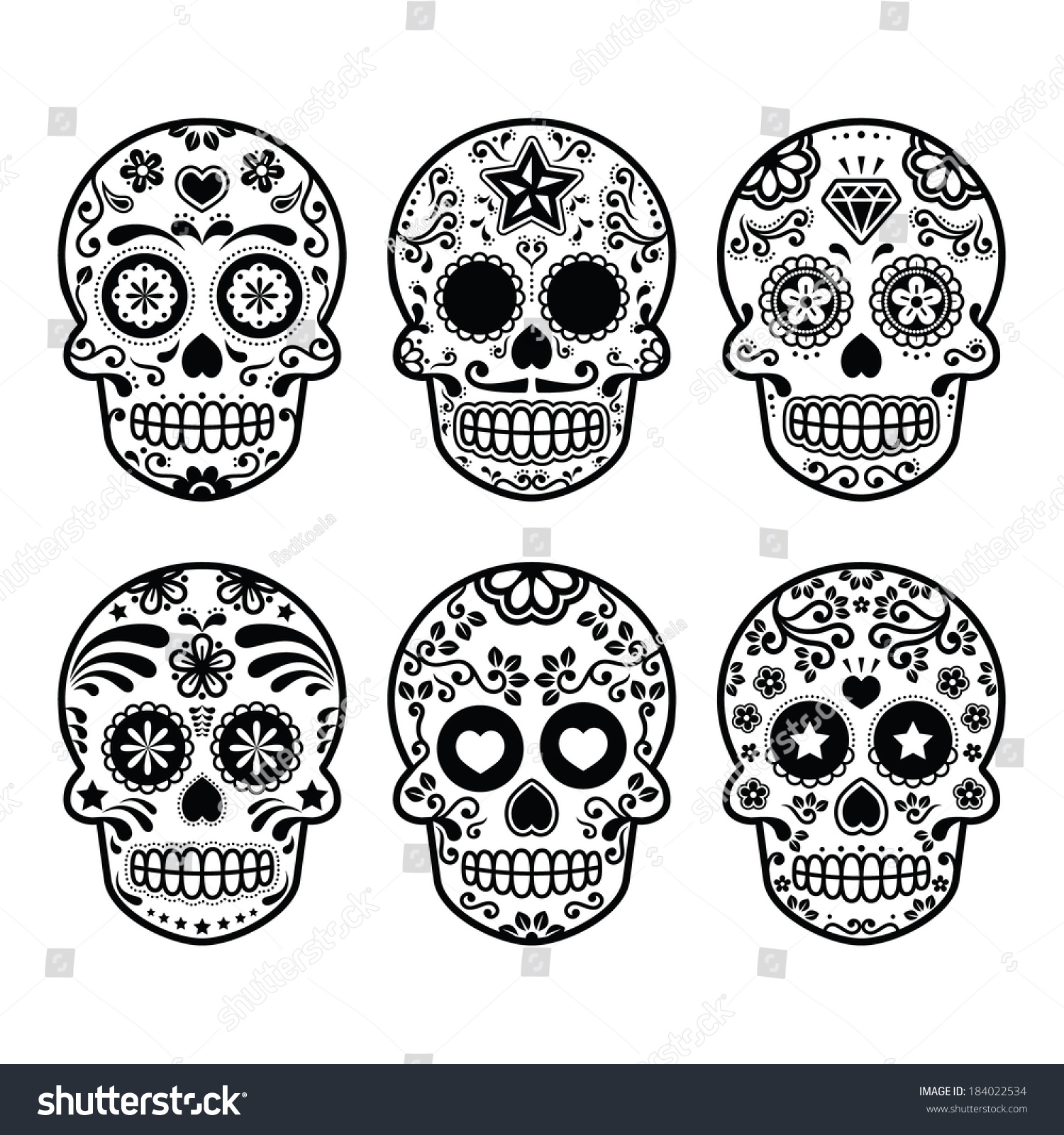 Mexican Sugar Skull Dia De Los Stock Vector (Royalty Free) 184022534 ...