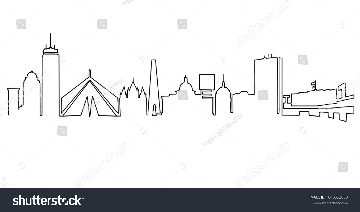 Boston Skyline Vector Ine Drawing Simplified Stock Vector (Royalty Free ...