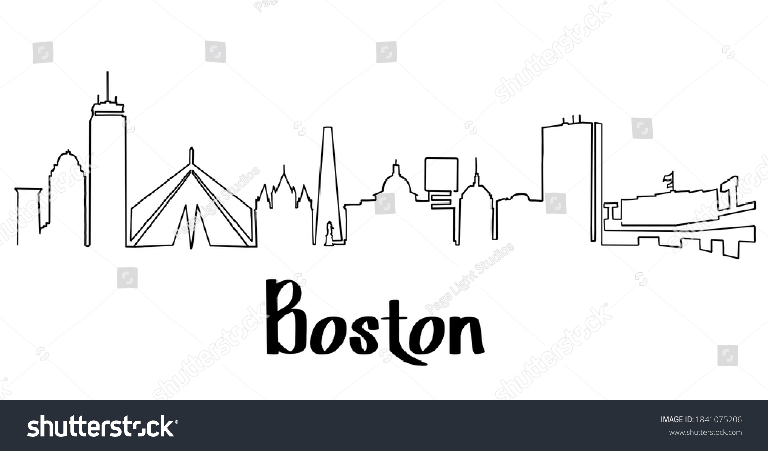 Boston Skyline Line Drawing Simplified Drawing Stock Illustration 