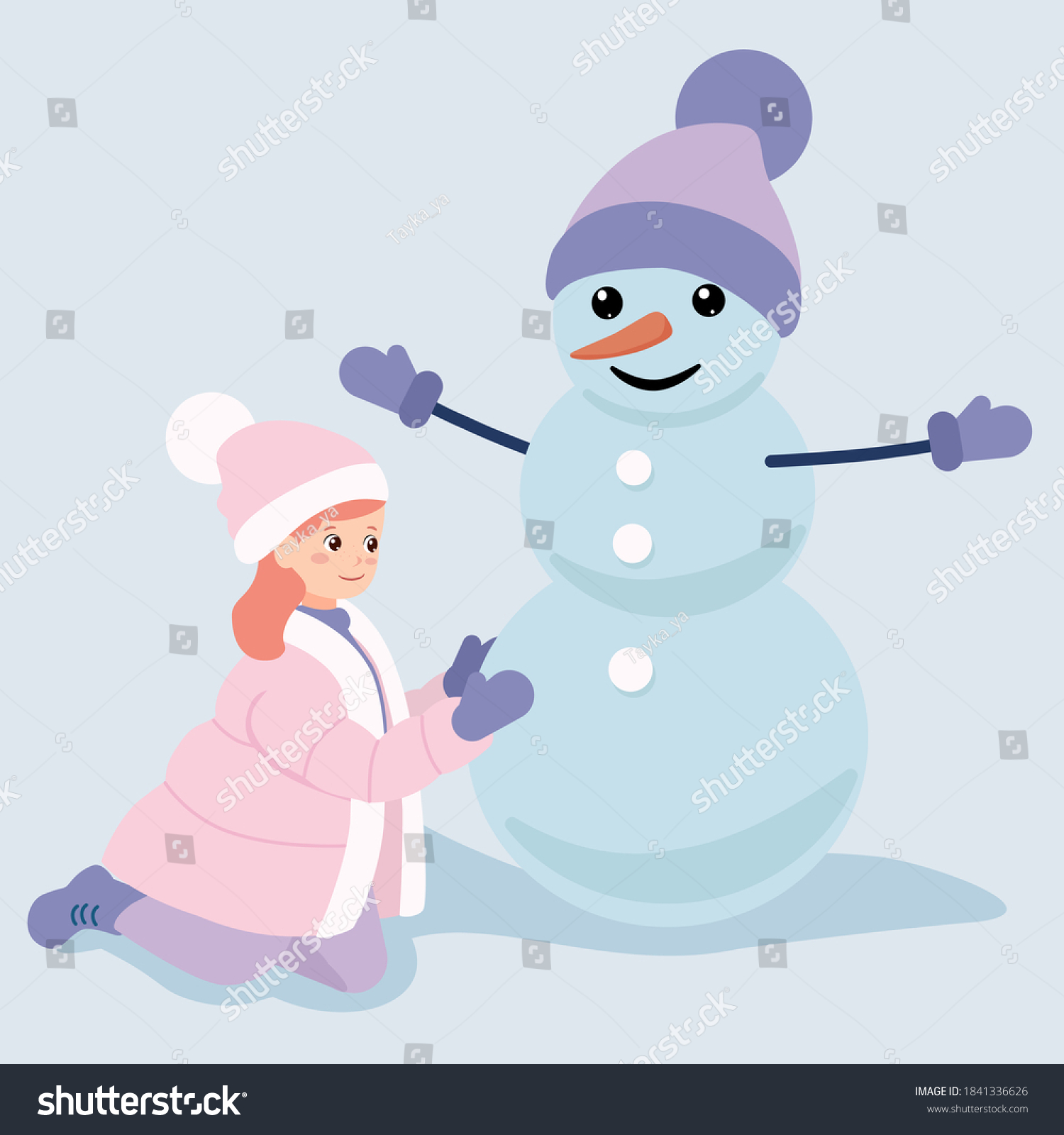 Little Girl Make Snowman Vector Cartoon Stock Vector (Royalty Free ...