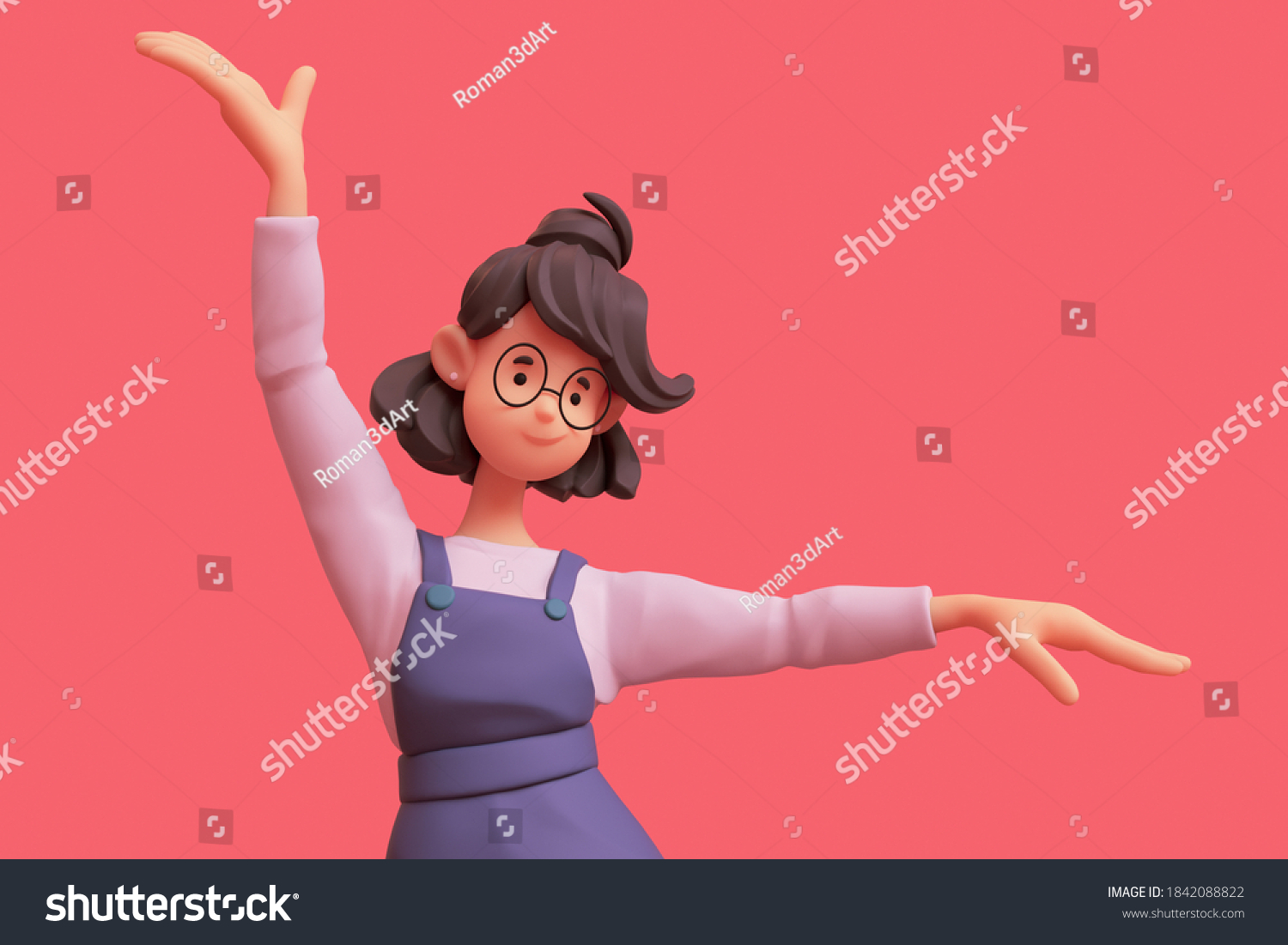 Portrait Smiling Cute Brunette Girl Glasses Stock Illustration