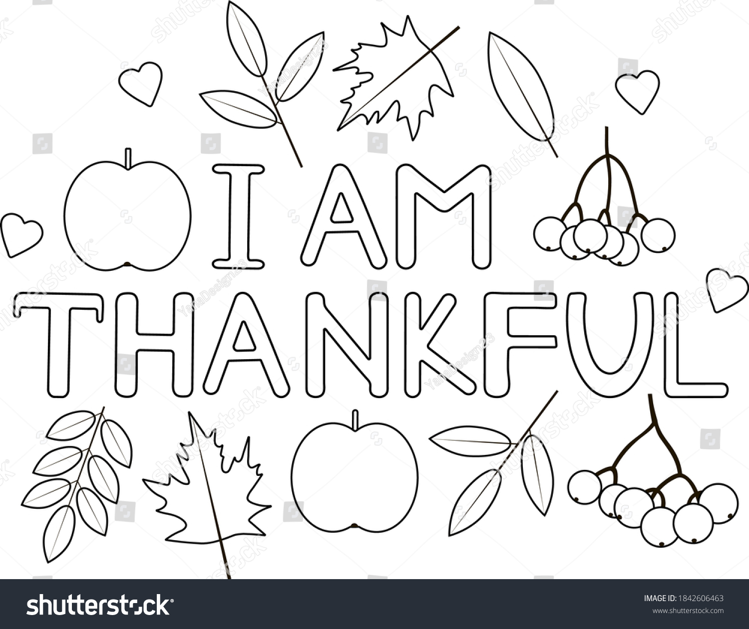 Thankful Thanksgiving Coloring Page Vector Background Stock Vector