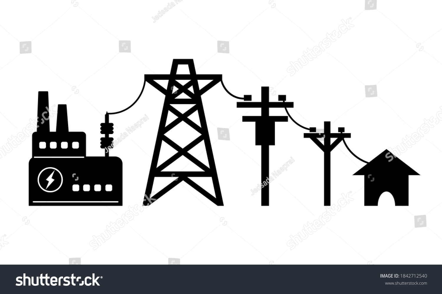 Power Plant Generates Electricity Transmit Electricity Stock Vector ...