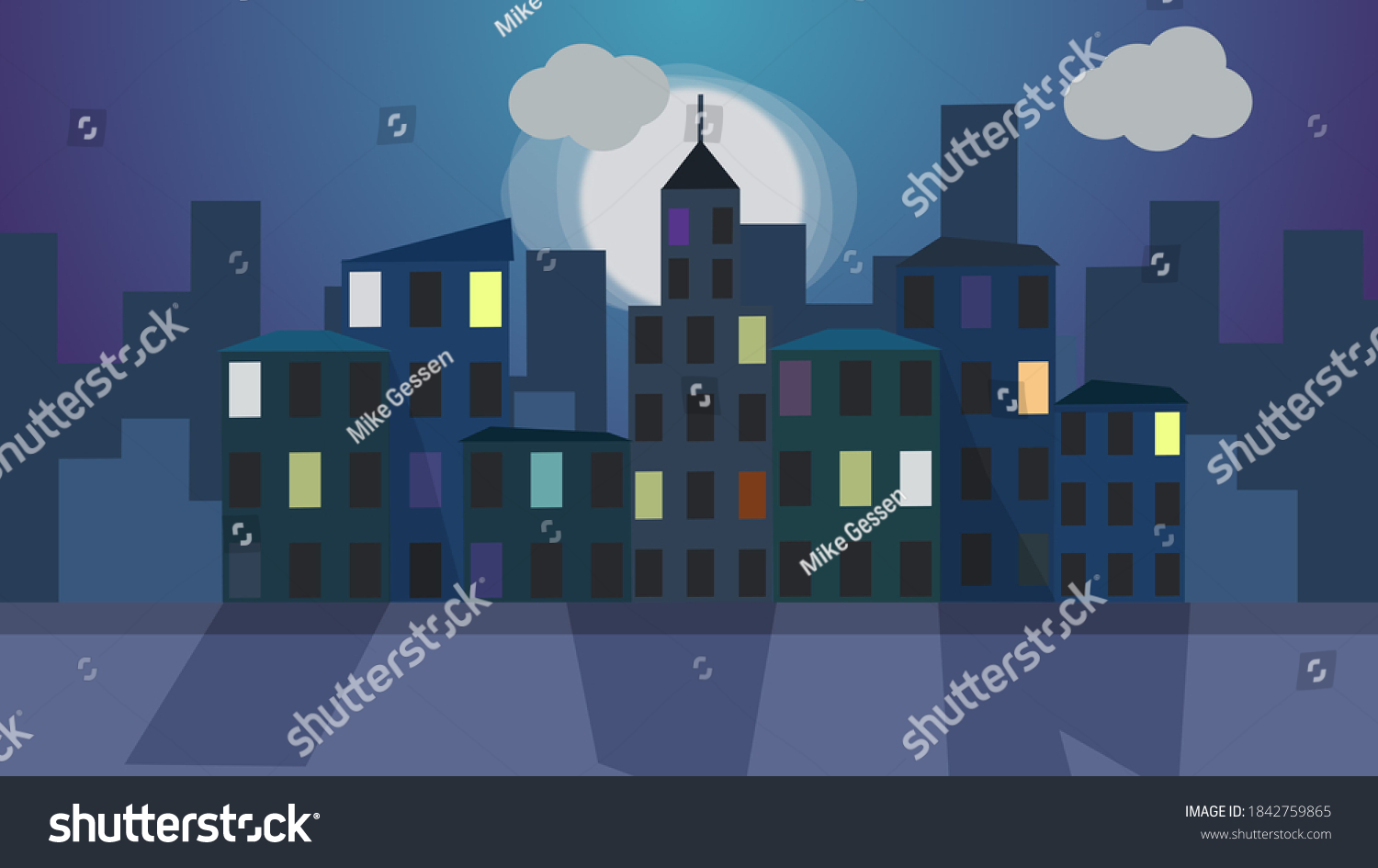 2d Image Night City Flat Cartoon Stock Illustration 1842759865 ...