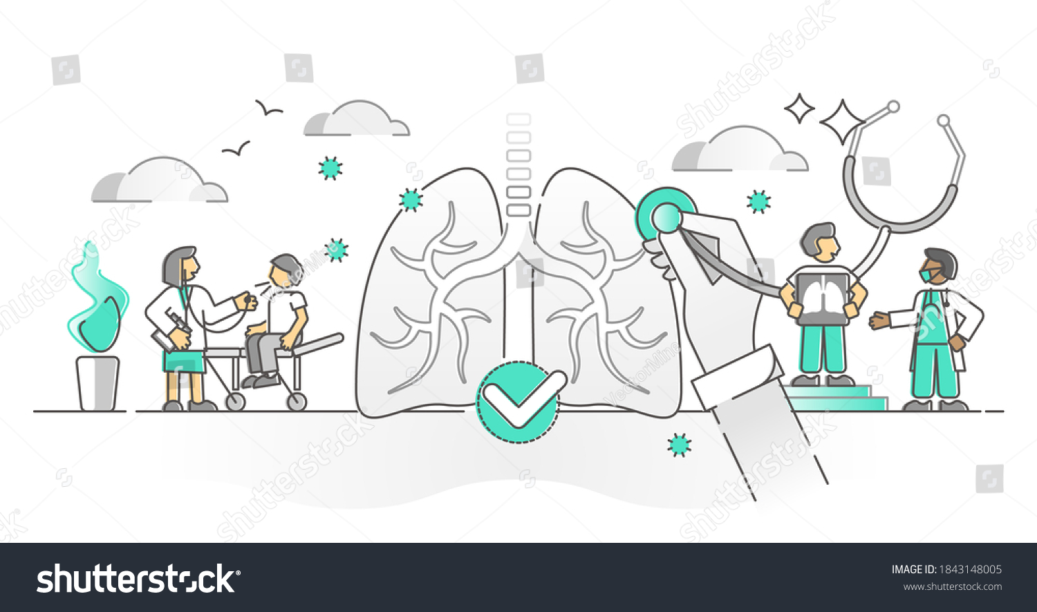 Pulmonology Lungs Respiratory Air Breathing Monocolor Stock Vector 