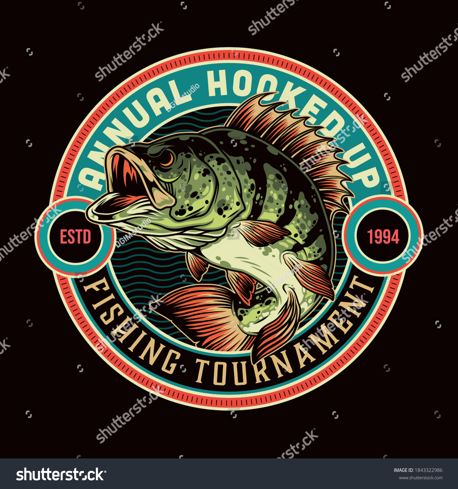 Fishing Vintage Round Print Bass Fish Stock Vector (Royalty Free ...