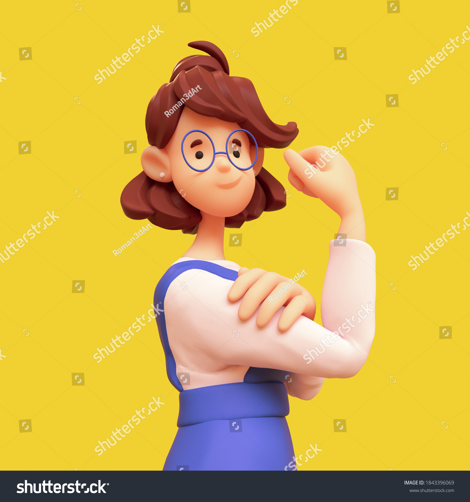 Portrait Smiling Brunette Girl Glasses Wearing Stock Illustration