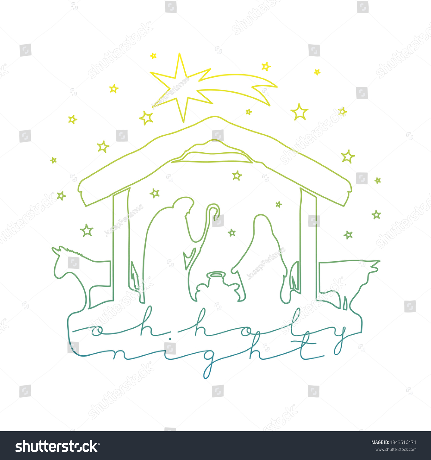 Nativity Scene Silhouette Holiday Holly Night Stock Vector (Royalty ...