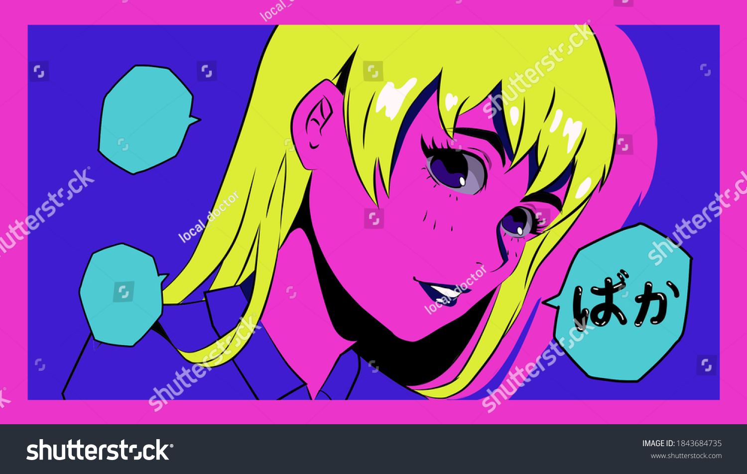 Hand Drawn Illustration Anime Girl Neon Stock Vector (Royalty Free ...