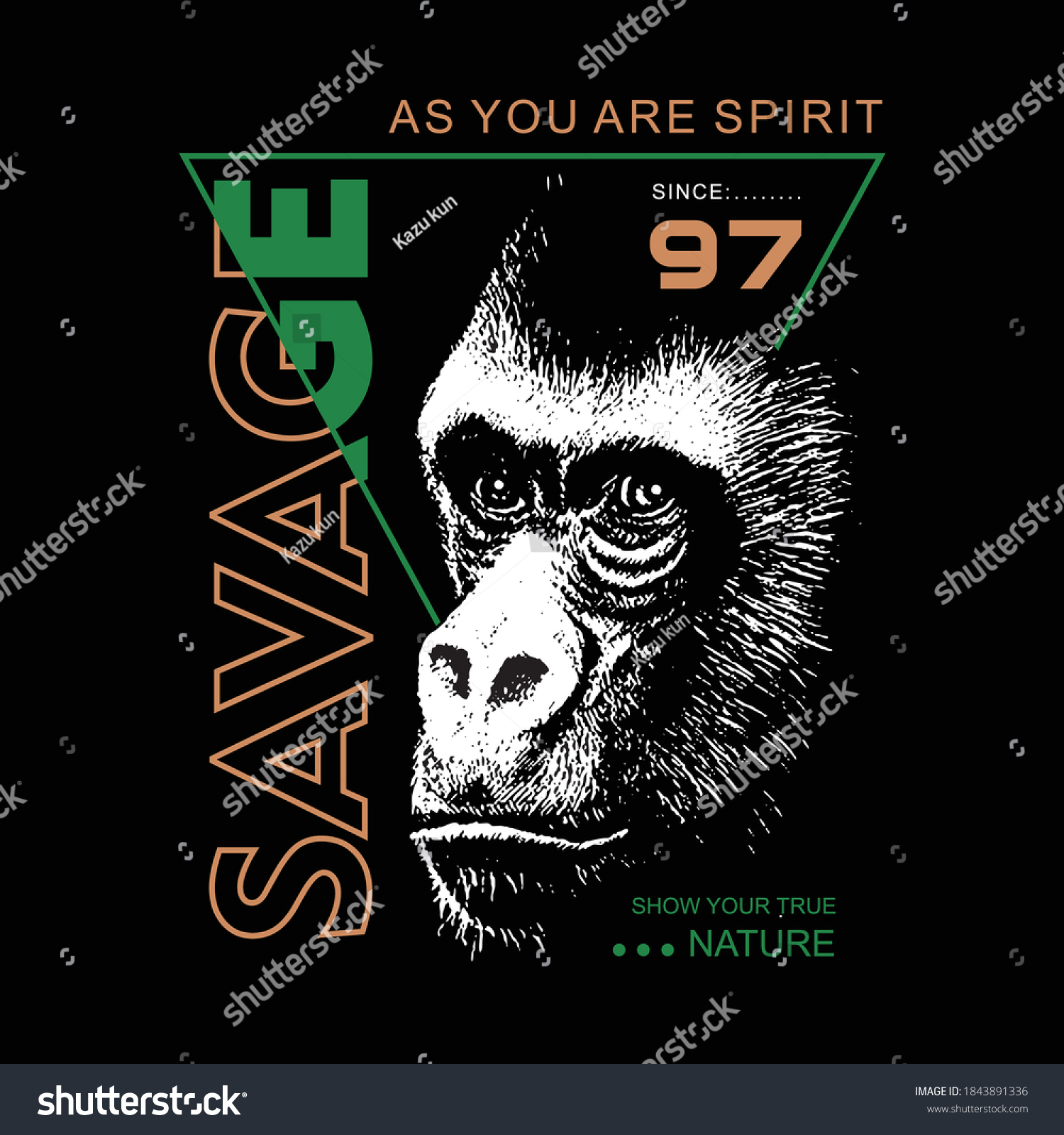 Savage You Spirit Slogan Gorilla Illustration Stock Vector (Royalty ...