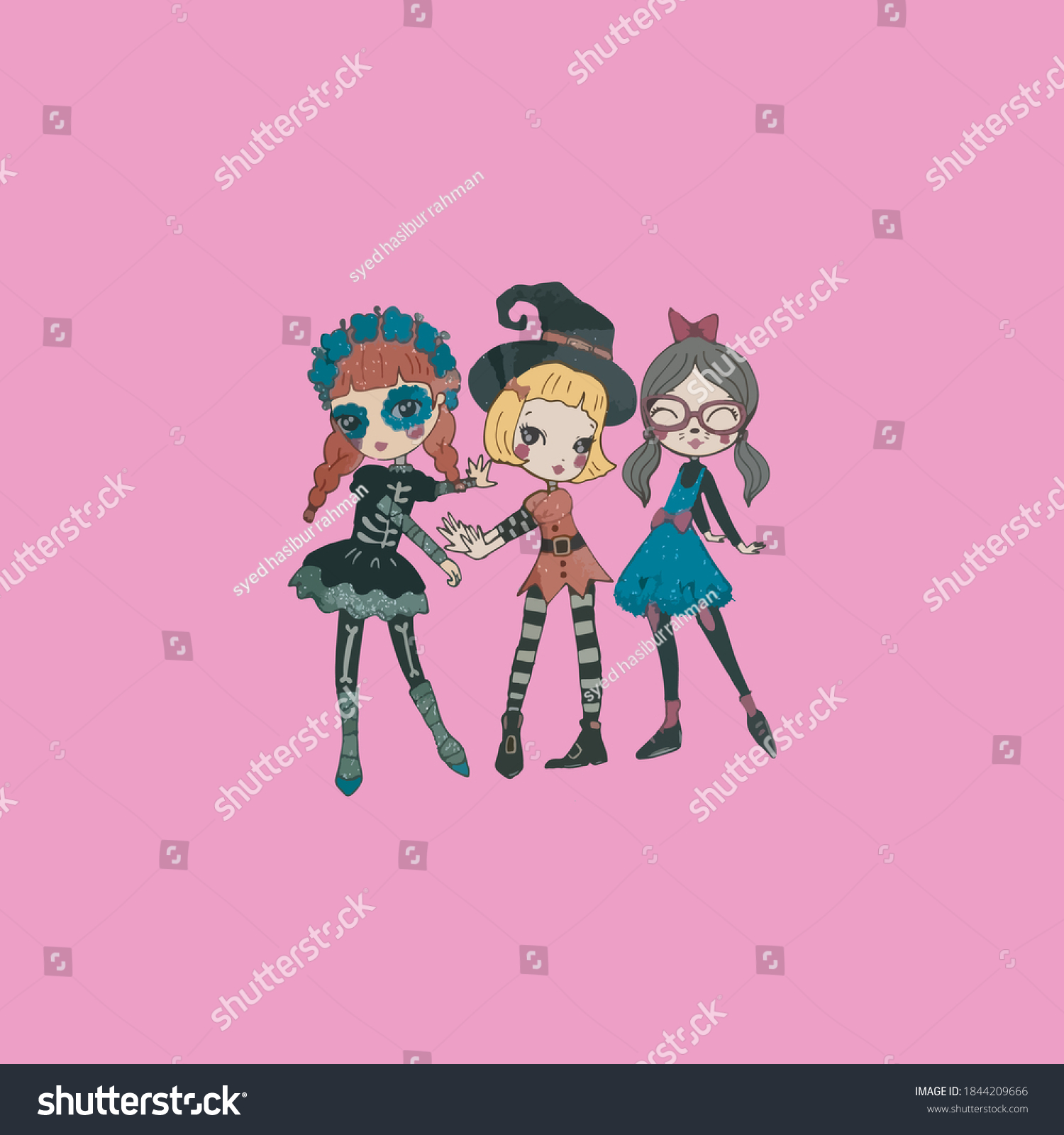 3 Girls Cartoon Vector Illustration Stock Vector Royalty Free 1844209666 Shutterstock 