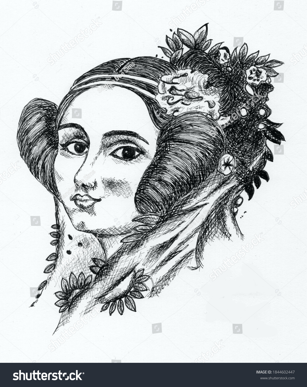 Portrait Ada Lovelace Original Medium Ink Stock Illustration 1844602447