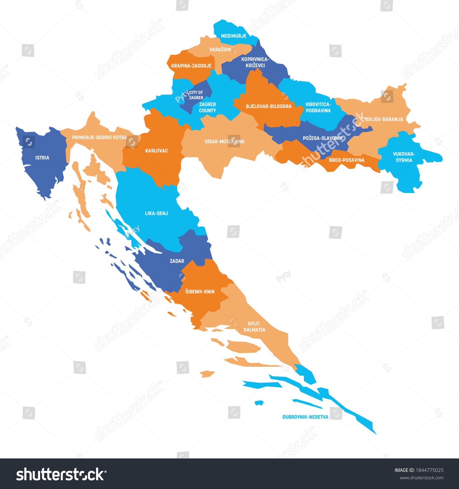 Colorful Political Map Croatia Administrative Divisions Stock Vector Stock Vector Colorful Political Map Of Croatia Administrative Divisions Counties Simple Flat Vector Map With 1844775025