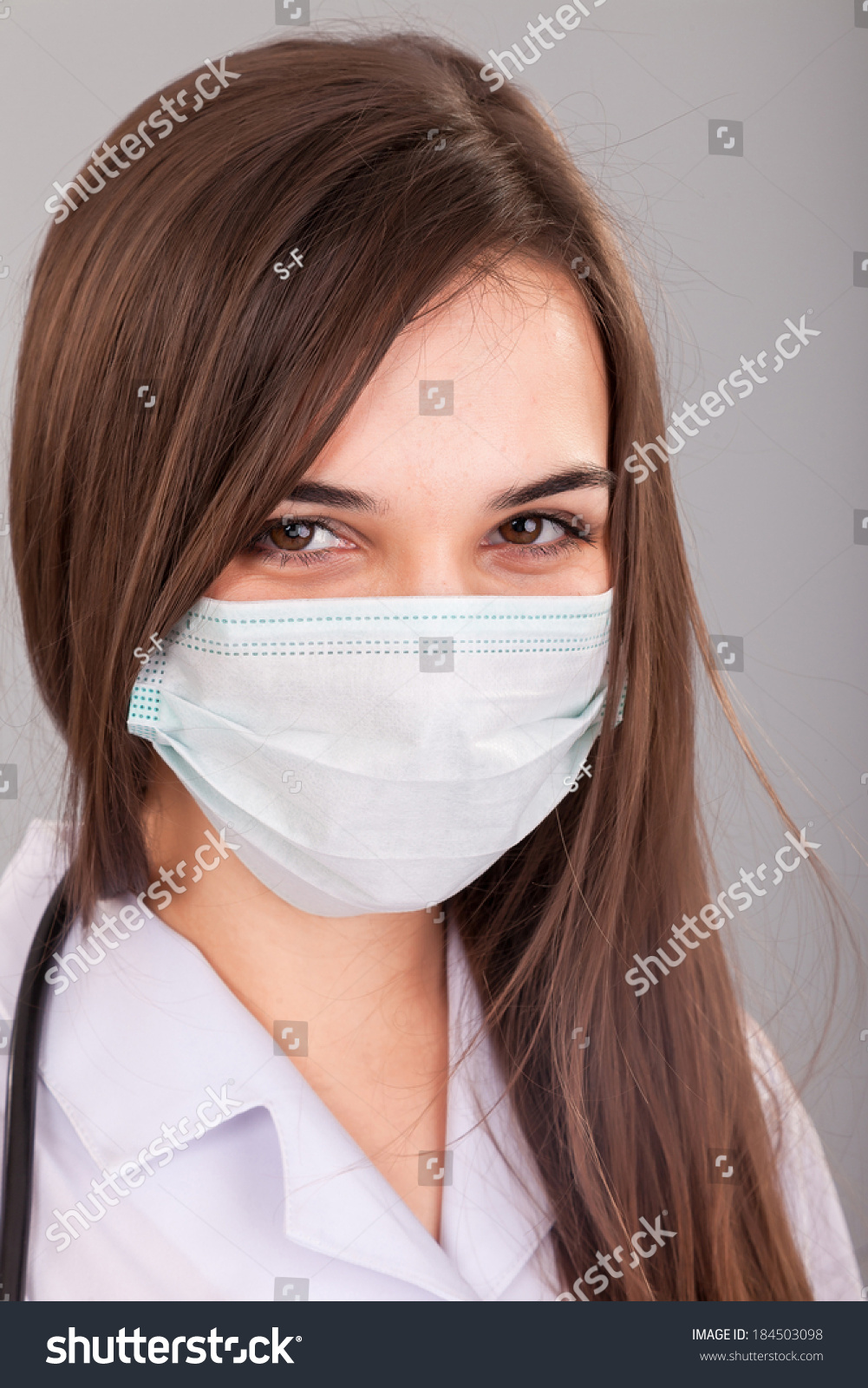 Doctor Nurse Smiling Behind Surgeon Mask Stock Photo 184503098 ...