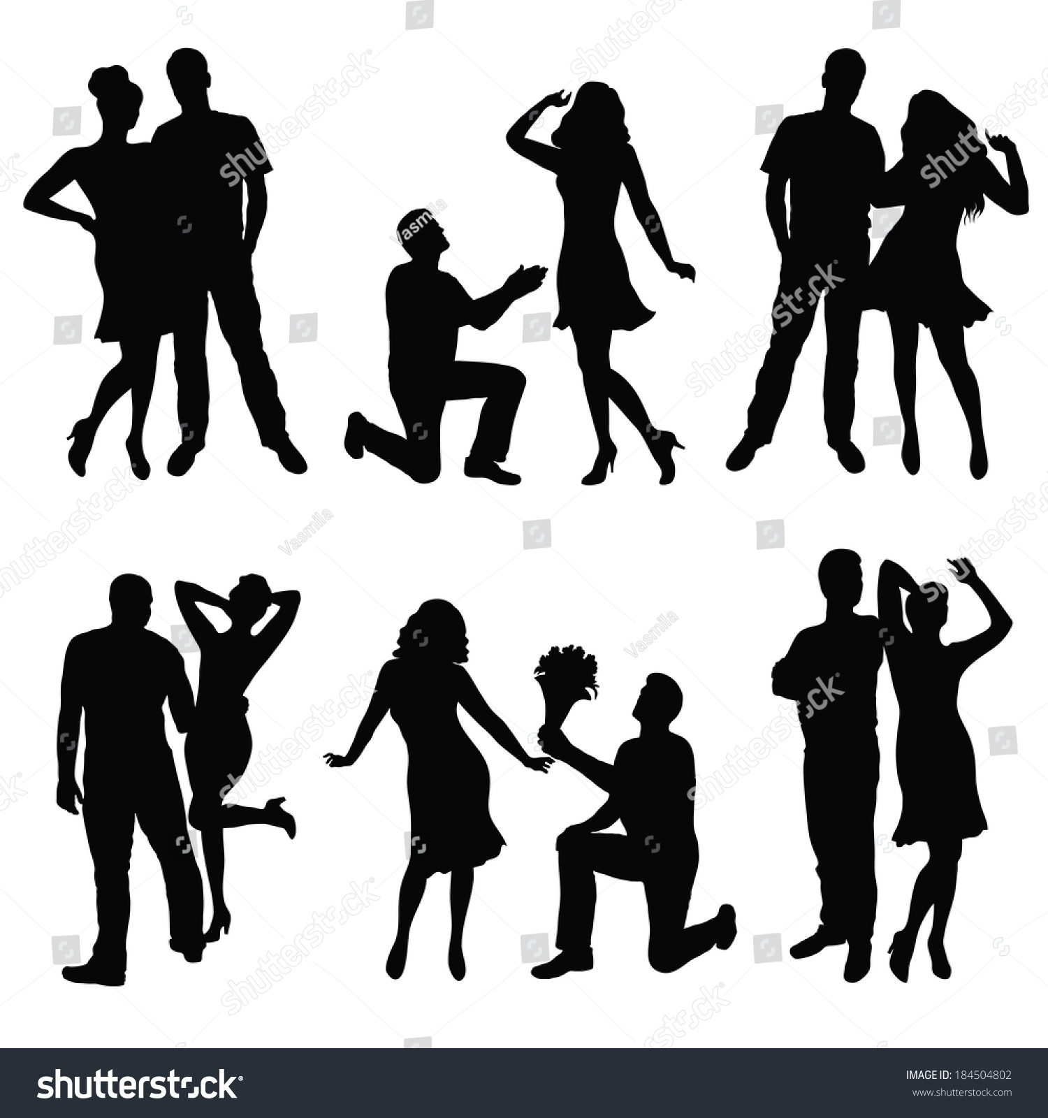 Black Silhouette Lovers Couple Vector Illustration Stock Vector Royalty Free 184504802