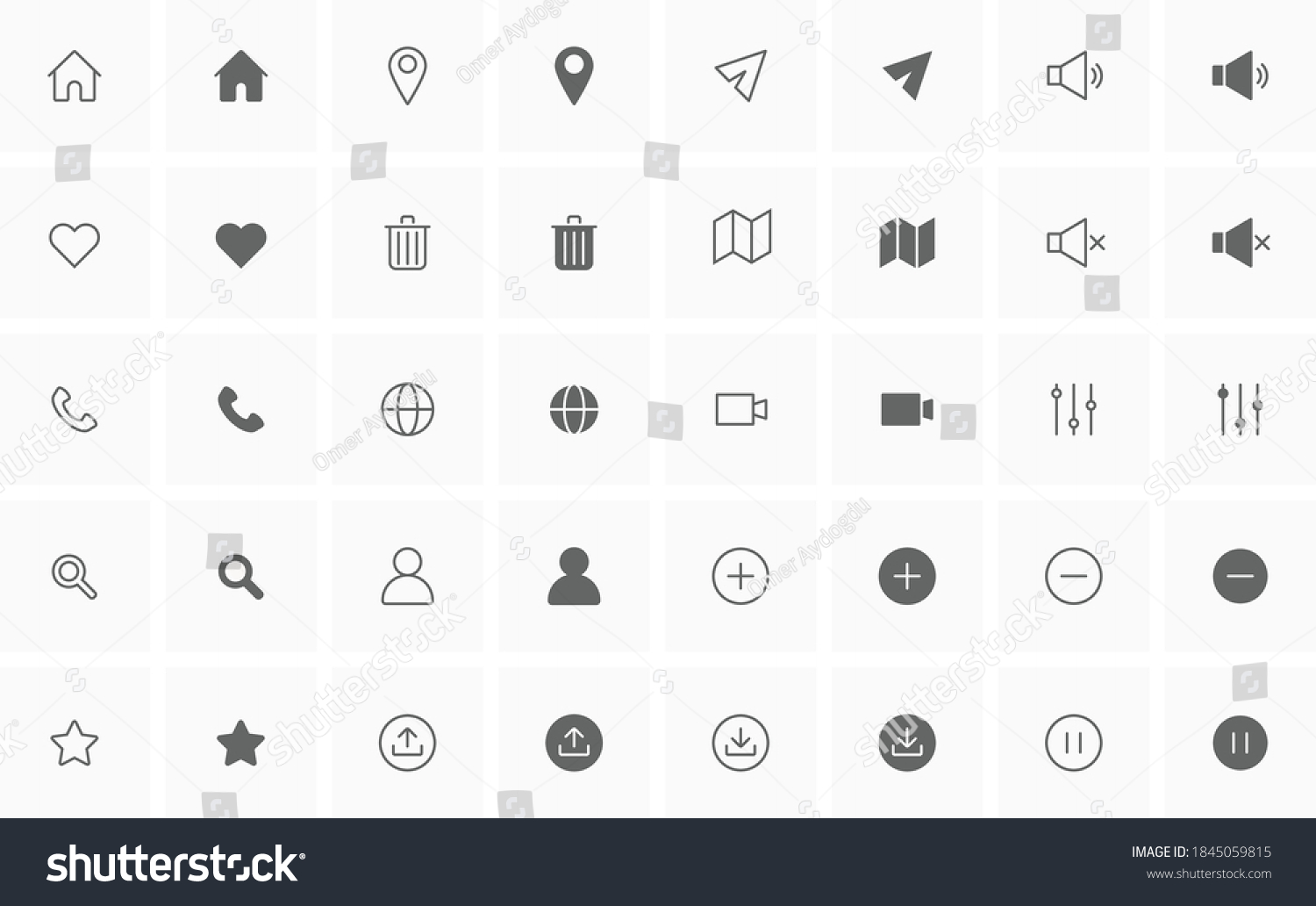 Commonly Used Icons Ui Design Stock Vector (Royalty Free) 1845059815 ...