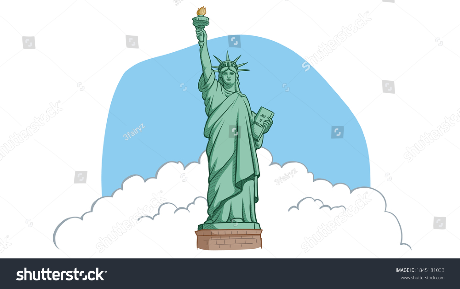 Statue Liberty 01 Wonder World Stock Vector (Royalty Free) 1845181033