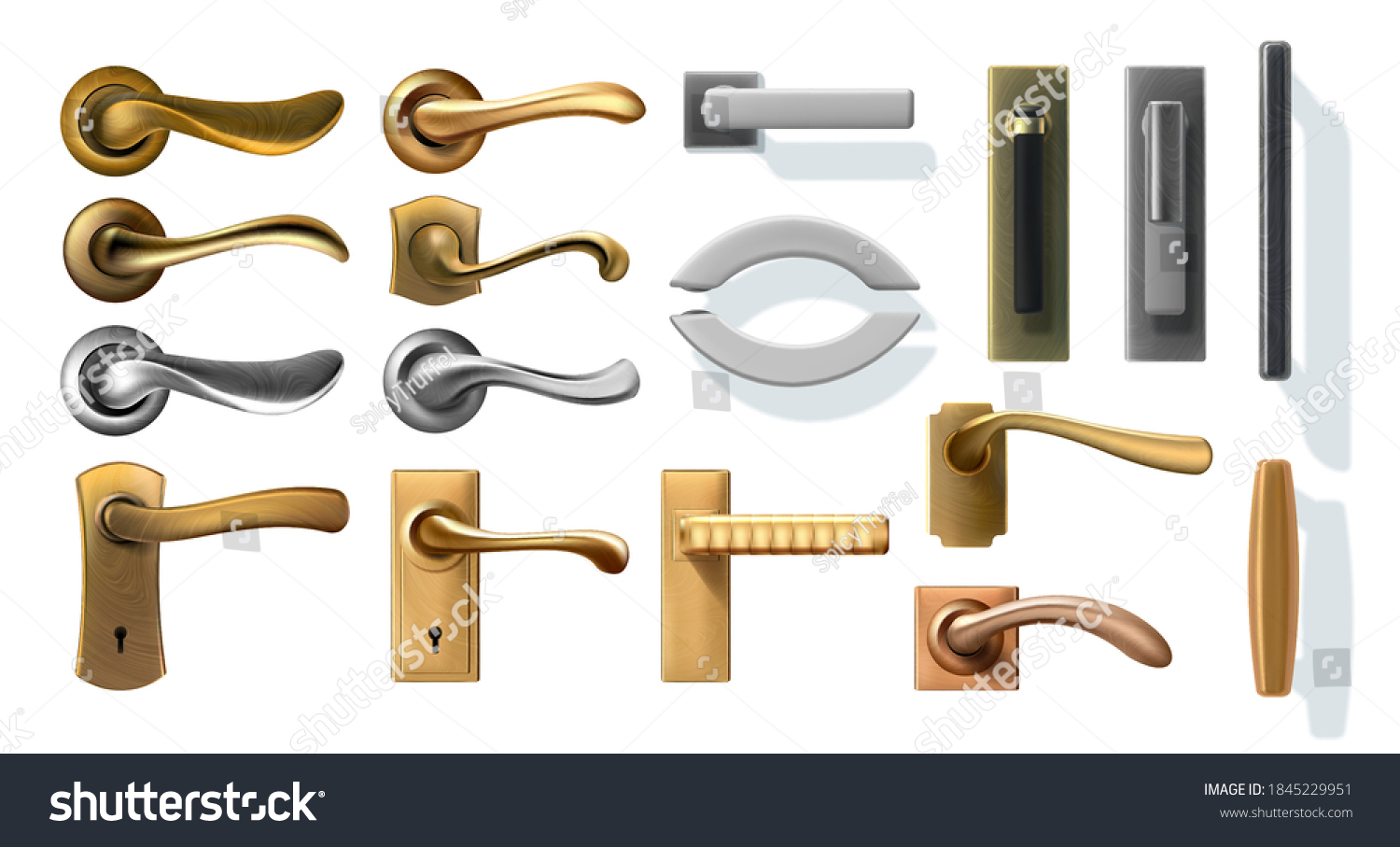 Door Handles 3d Realistic Metal Window Stock Vector (Royalty Free ...