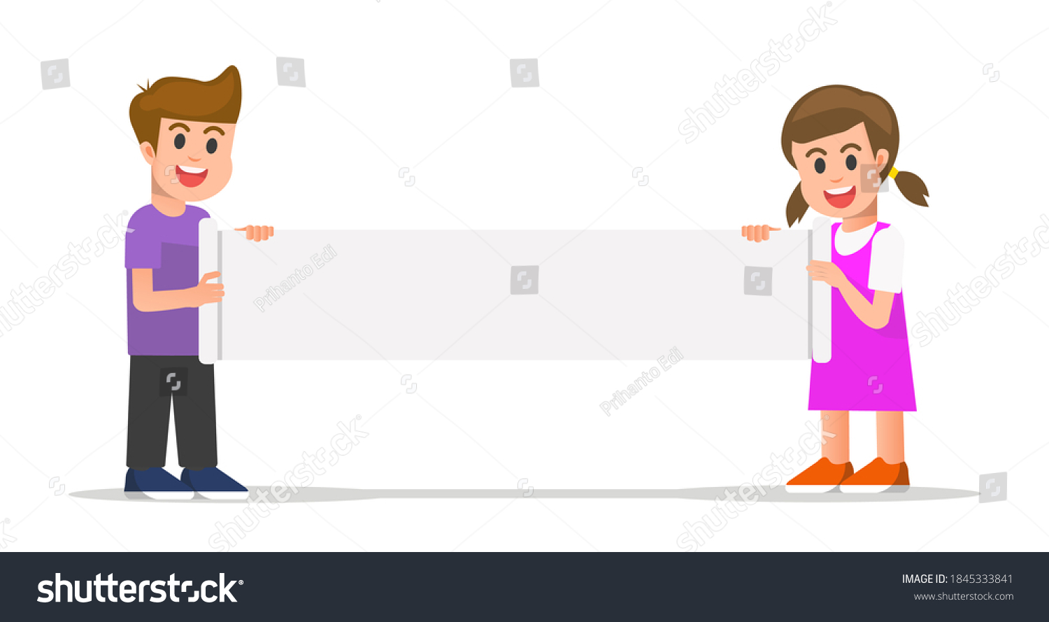 Two Kids Holding Blank Banners Stock Vector (Royalty Free) 1845333841