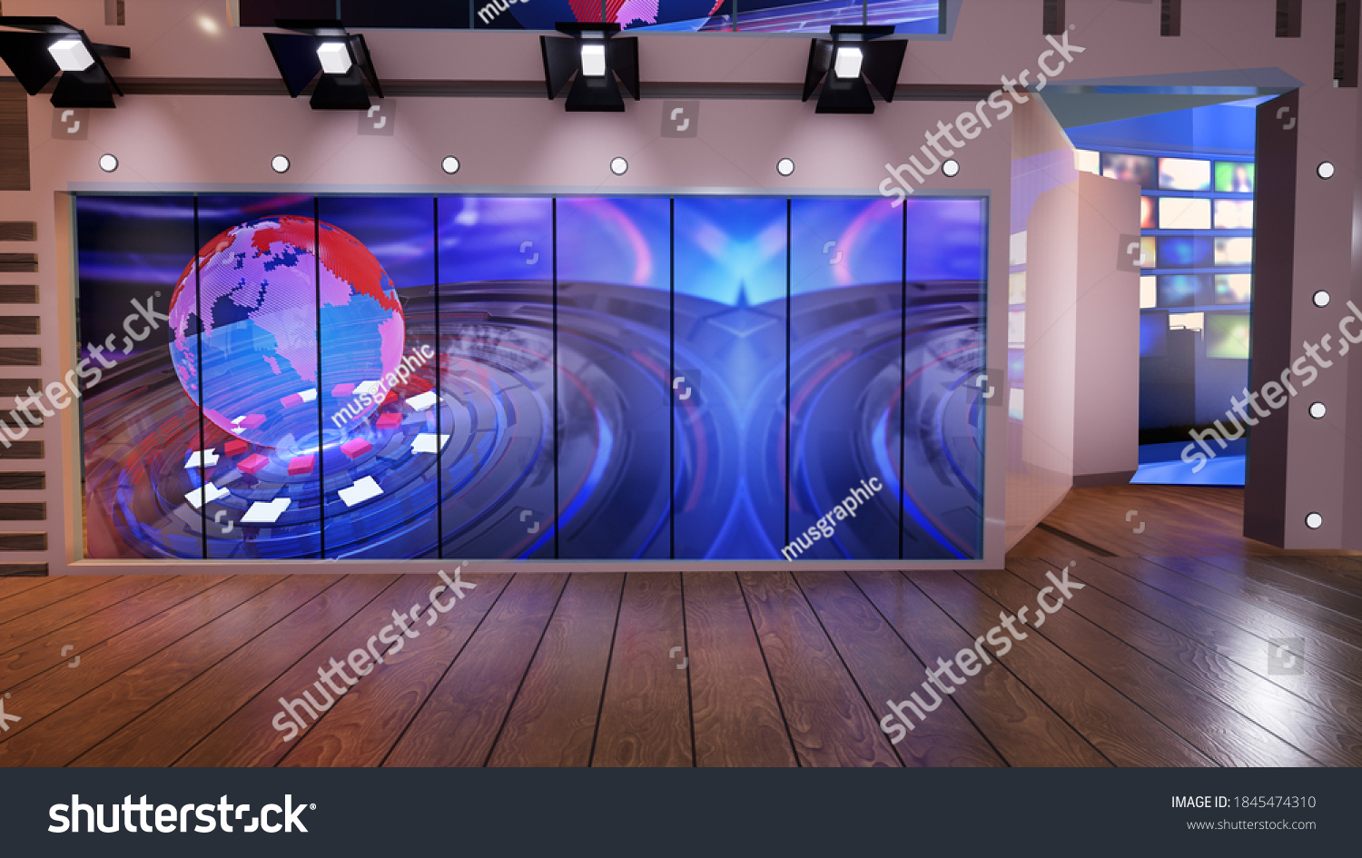 3d Virtual Tv Studio News 3d: ภาพประกอบสต็อก 1845474310 | Shutterstock