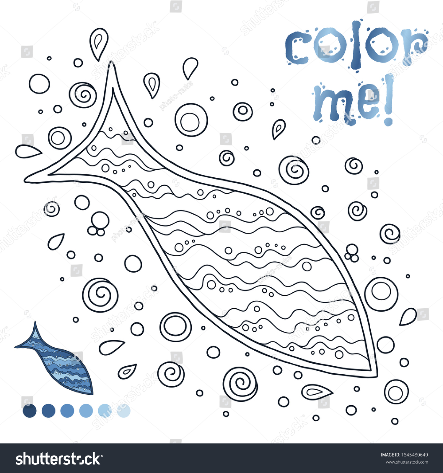 Coloring Book Page Children Outlines Fish Stock Illustration 1845480649