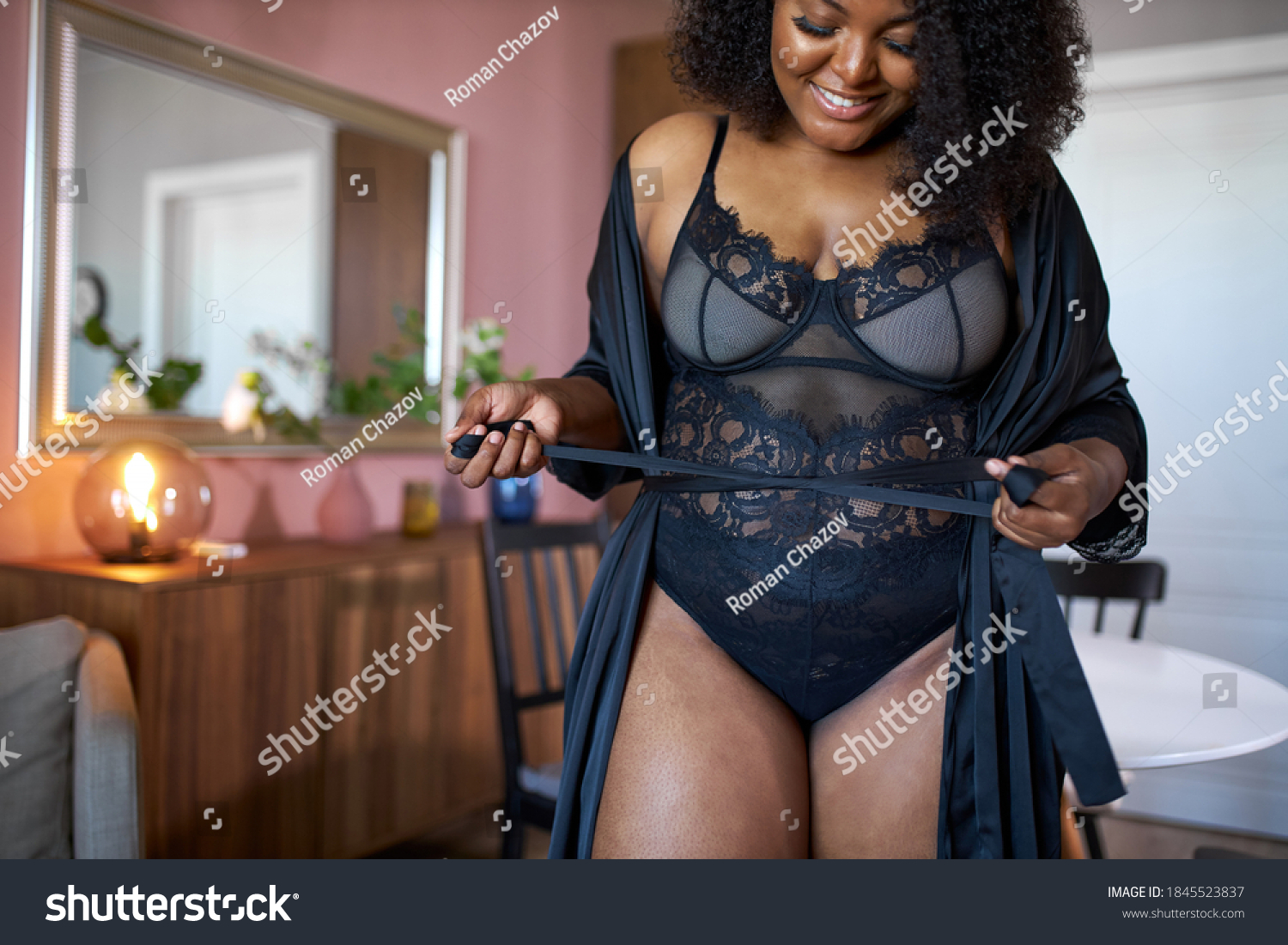 Woman Wearing Silk Dressing Stock Photo