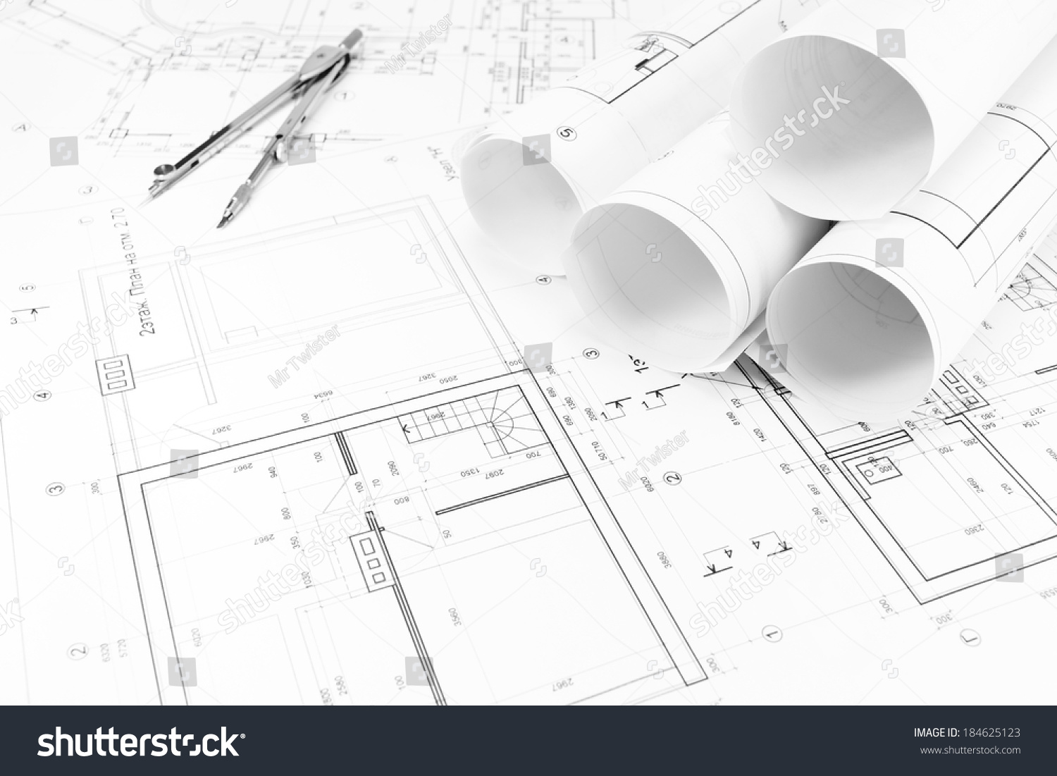 Architectural Background Floor Plans Rolls Technical Stock Photo ...