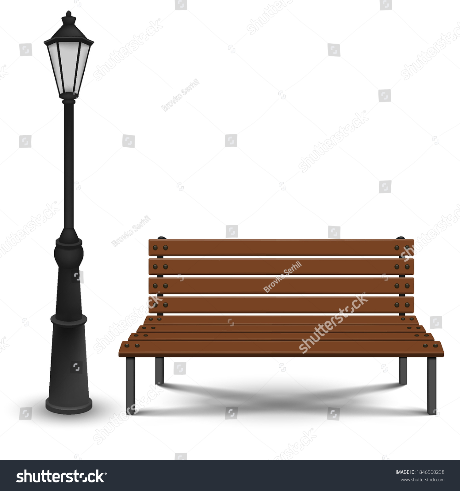 Bench Streetlight Isolated On White Background Stock Vector (Royalty ...