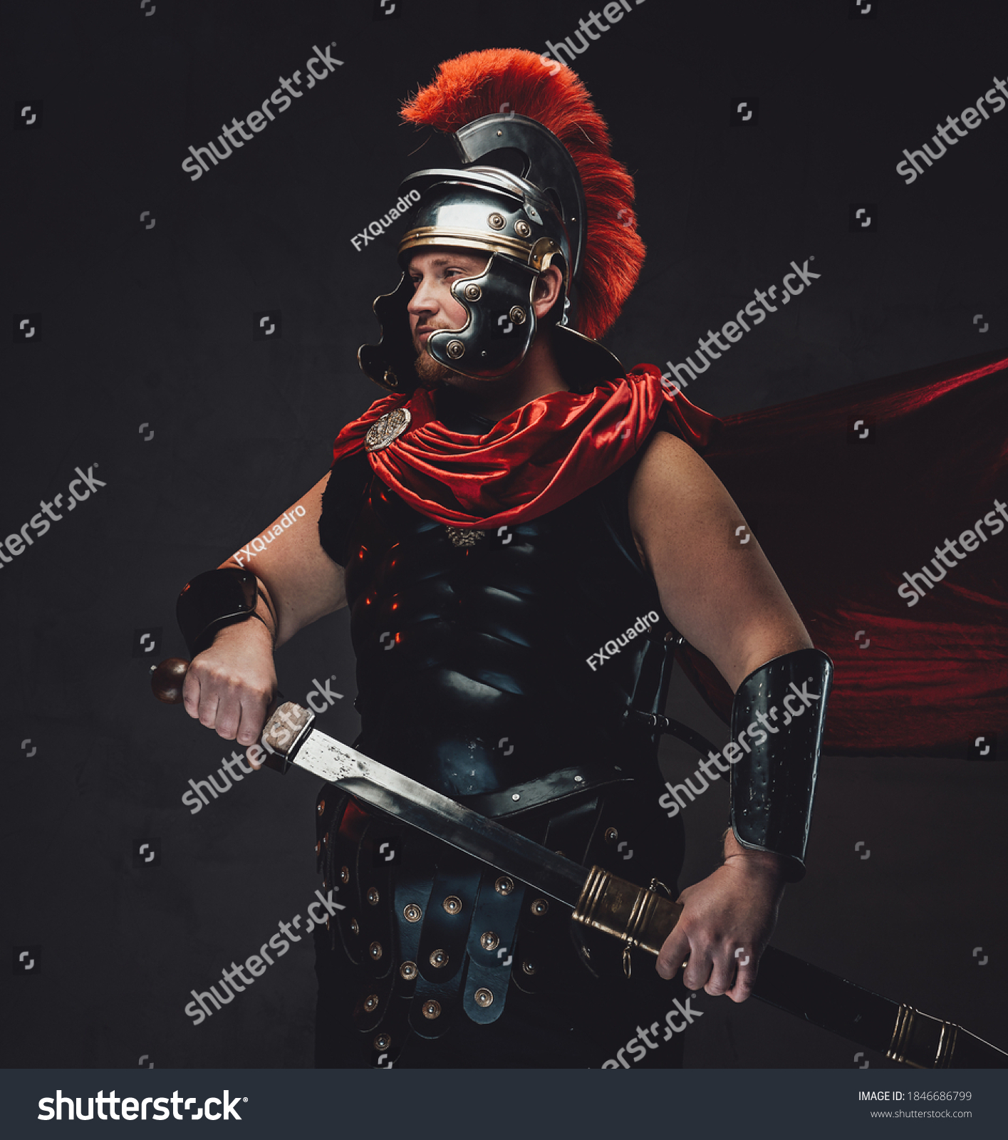 Handsome Warlike Legionary Black Armour Red Stock Photo 1846686799 ...