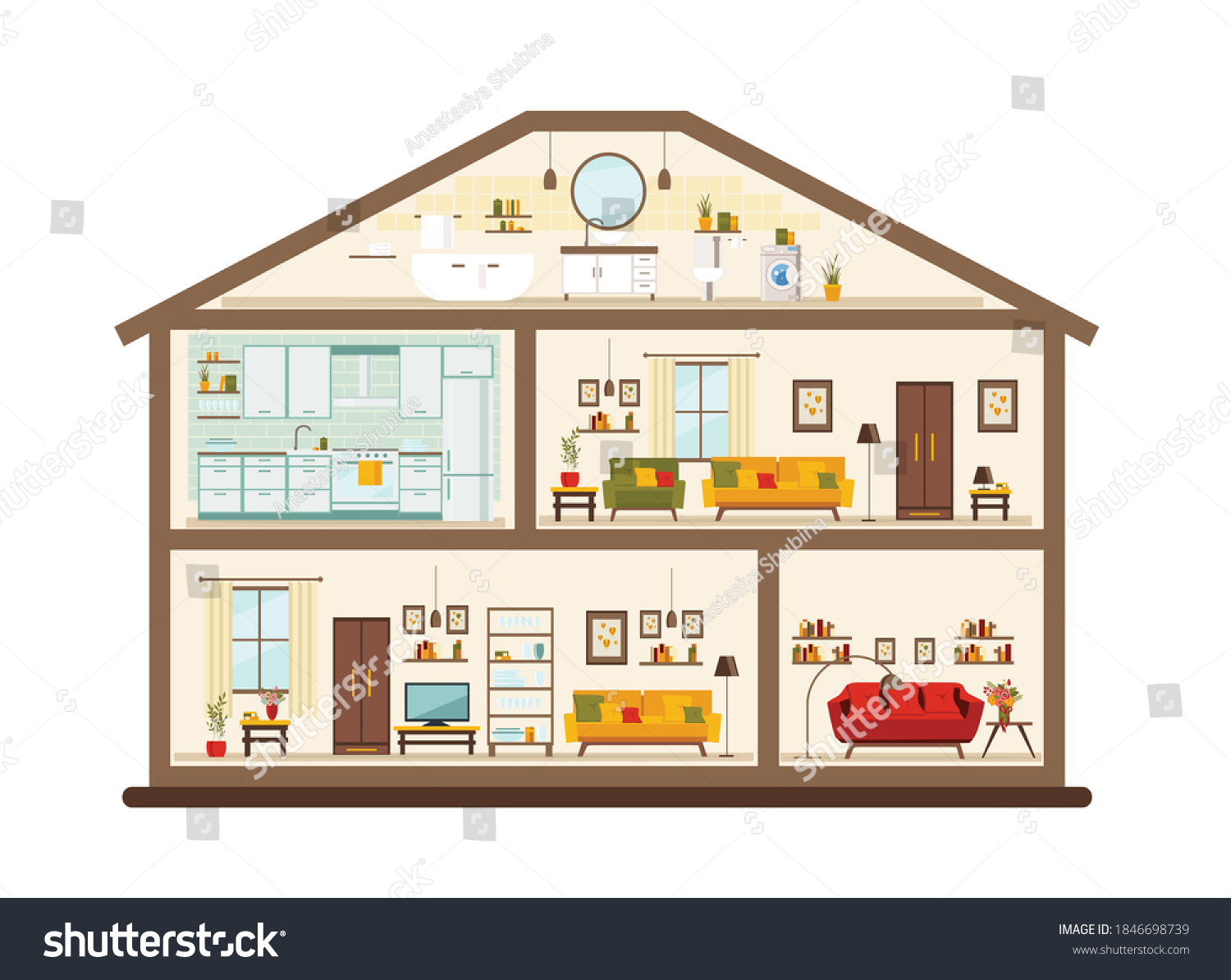 House Cut Detailed Modern Home Interior Stock Vector (Royalty Free ...