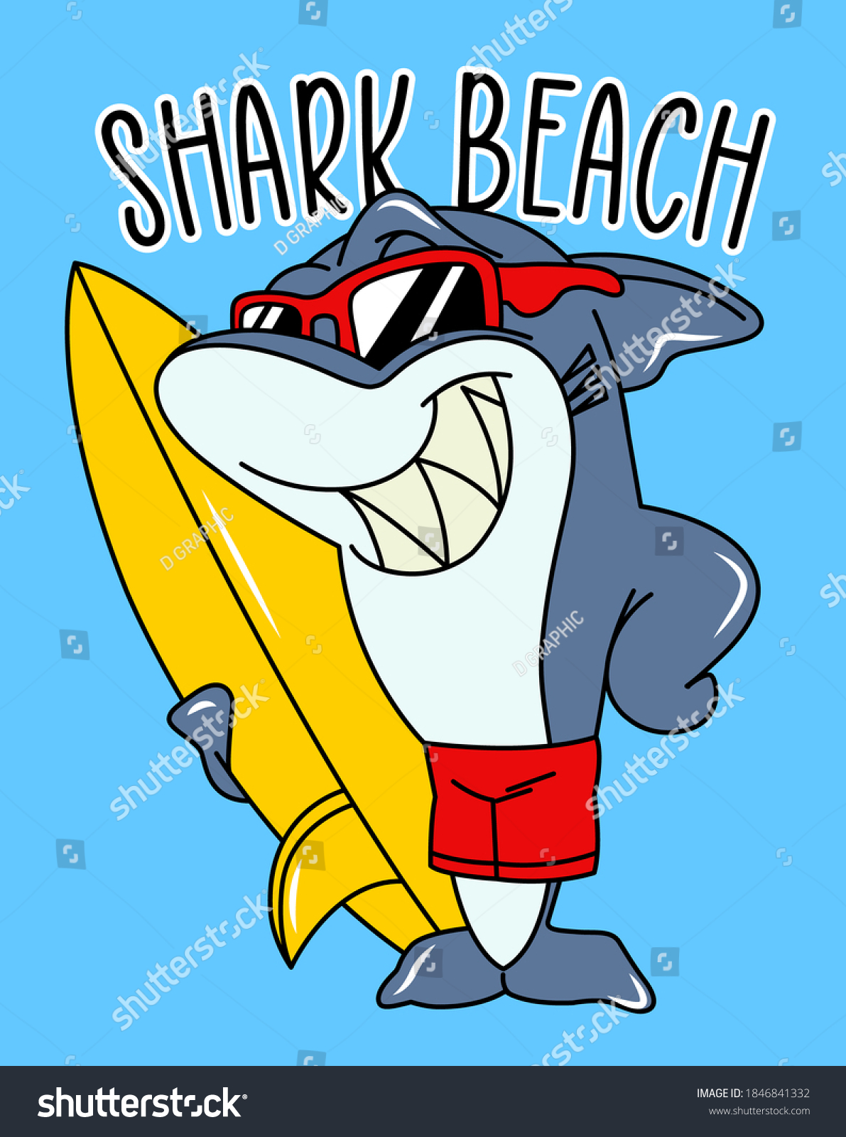 Shark Surfboard On Beach Stock Vector (Royalty Free) 1846841332 ...