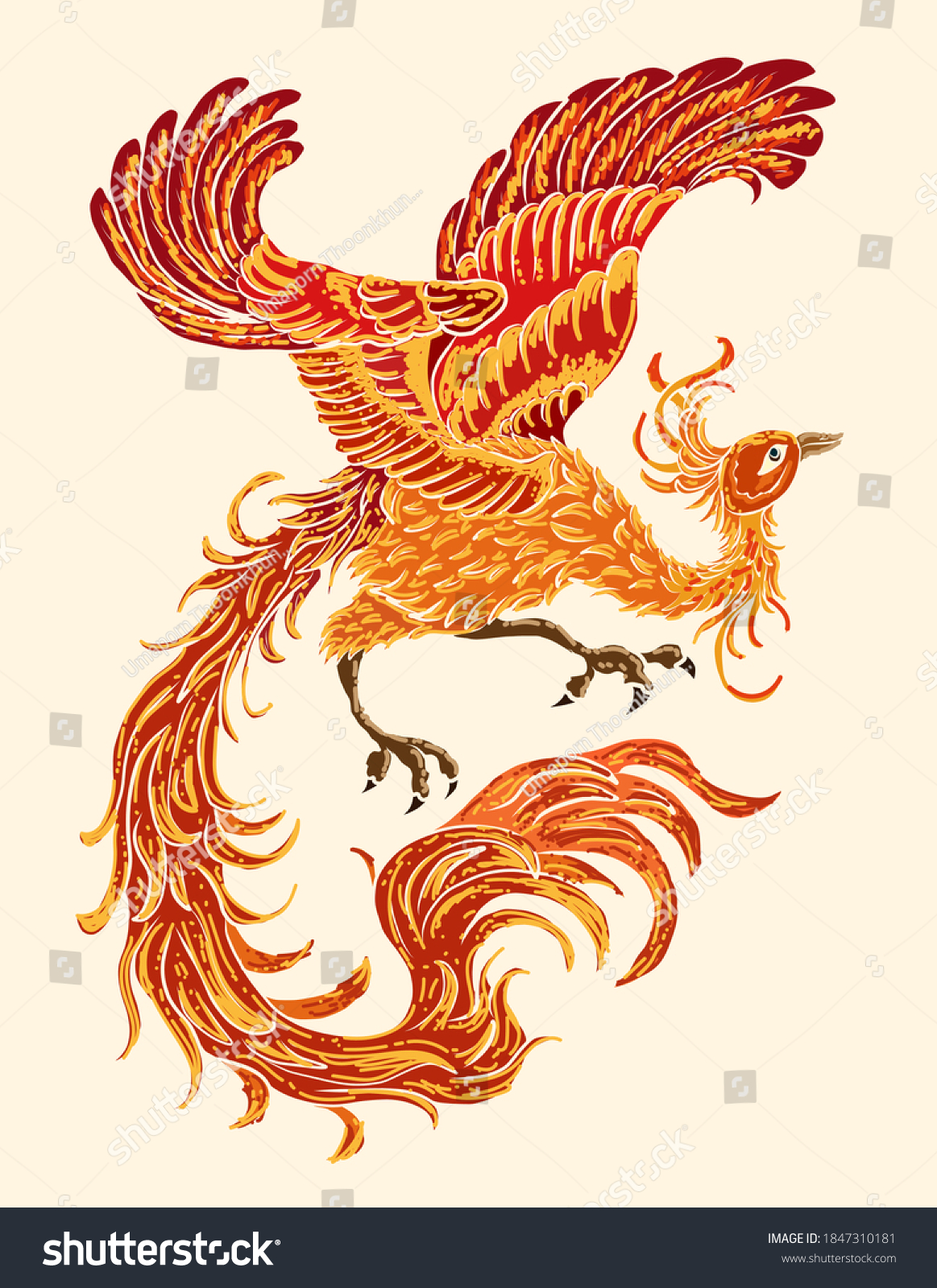 Beautiful Line Art Phoenix Tattoo Design Stock Vector (Royalty Free ...