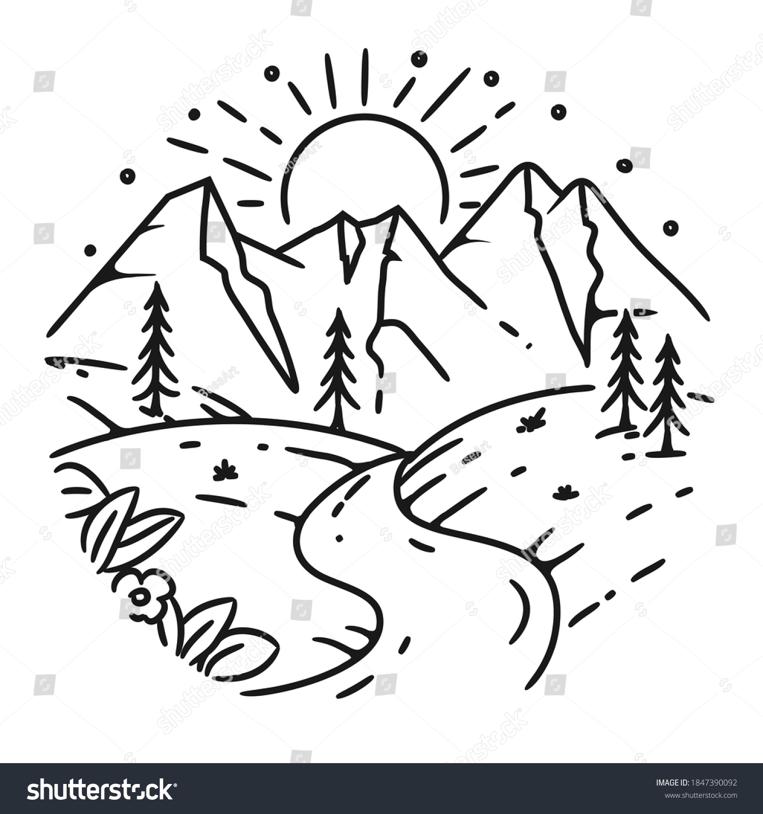 Simple Coloring Mountain Landscape Design Stock Vector (Royalty Free ...