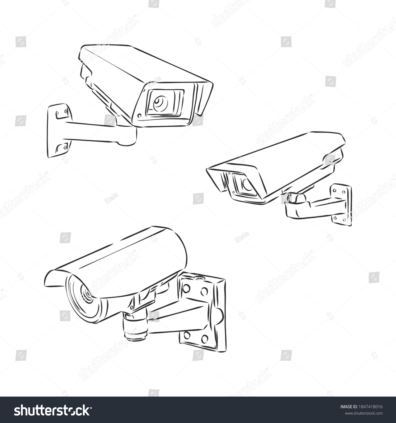 Outdoor Surveillance Camera Doodle Style Security Stock Vector (Royalty ...