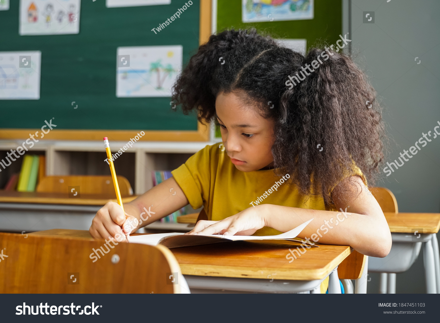 African American School Girl Sitting School Stock Photo 1847451103 ...