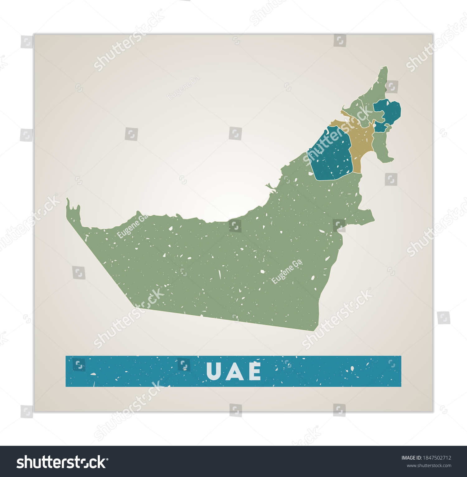 Uae Map Country Poster Regions Old Stock Vector (Royalty Free ...