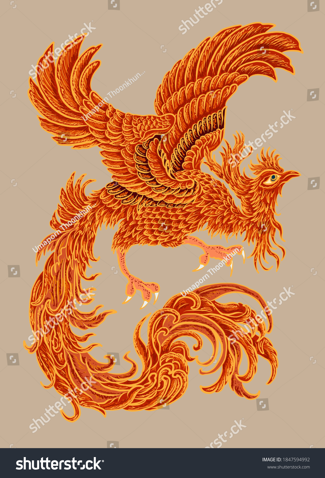 Beautiful Line Art Phoenix Tattoo Design Stock Vector (royalty Free 