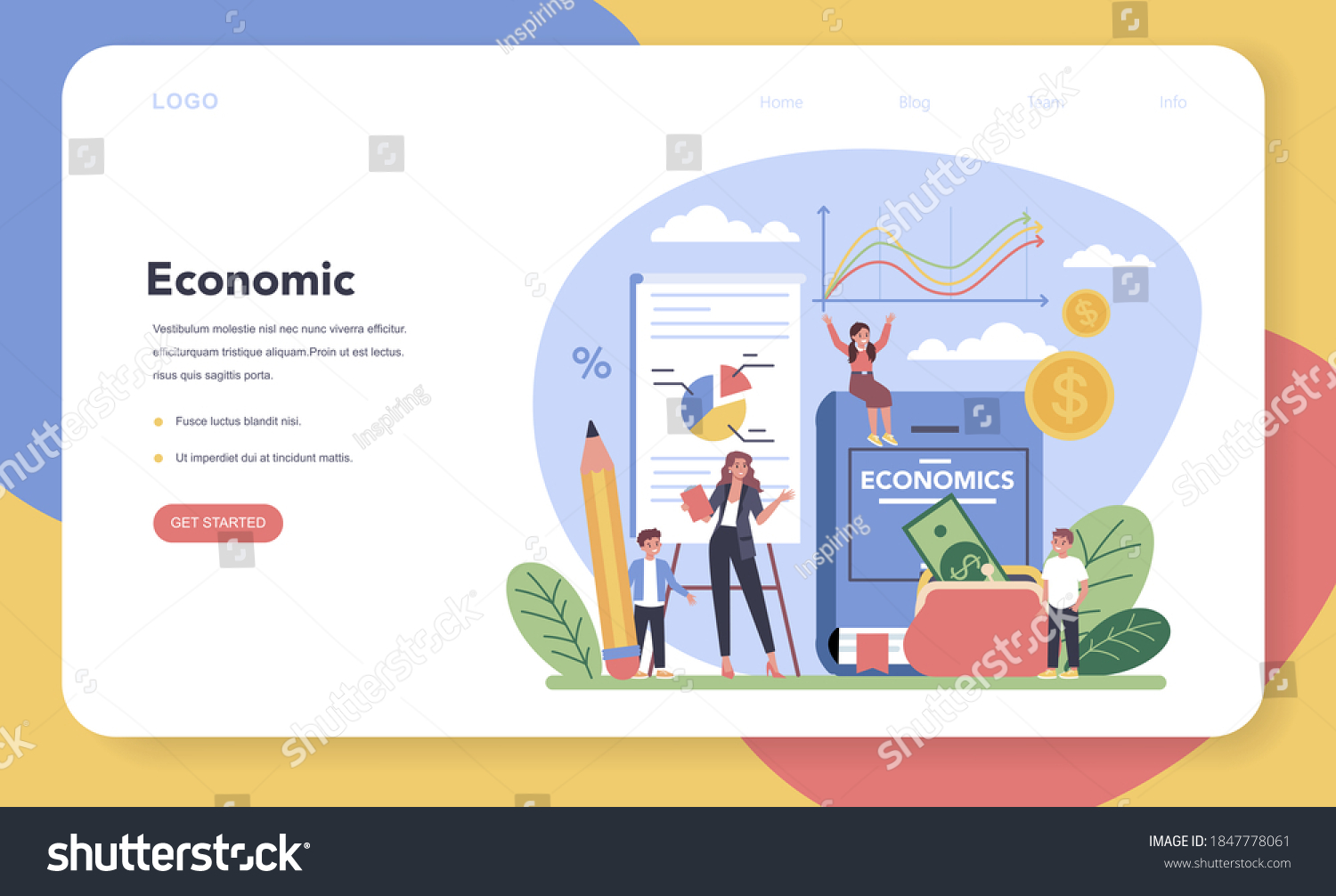 Economy School Subject Web Banner Landing Stock Vector (Royalty Free ...