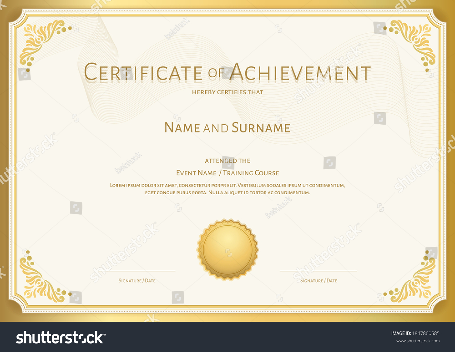 Luxury Certificate Template Elegant Border Frame Stock Vector (Royalty ...