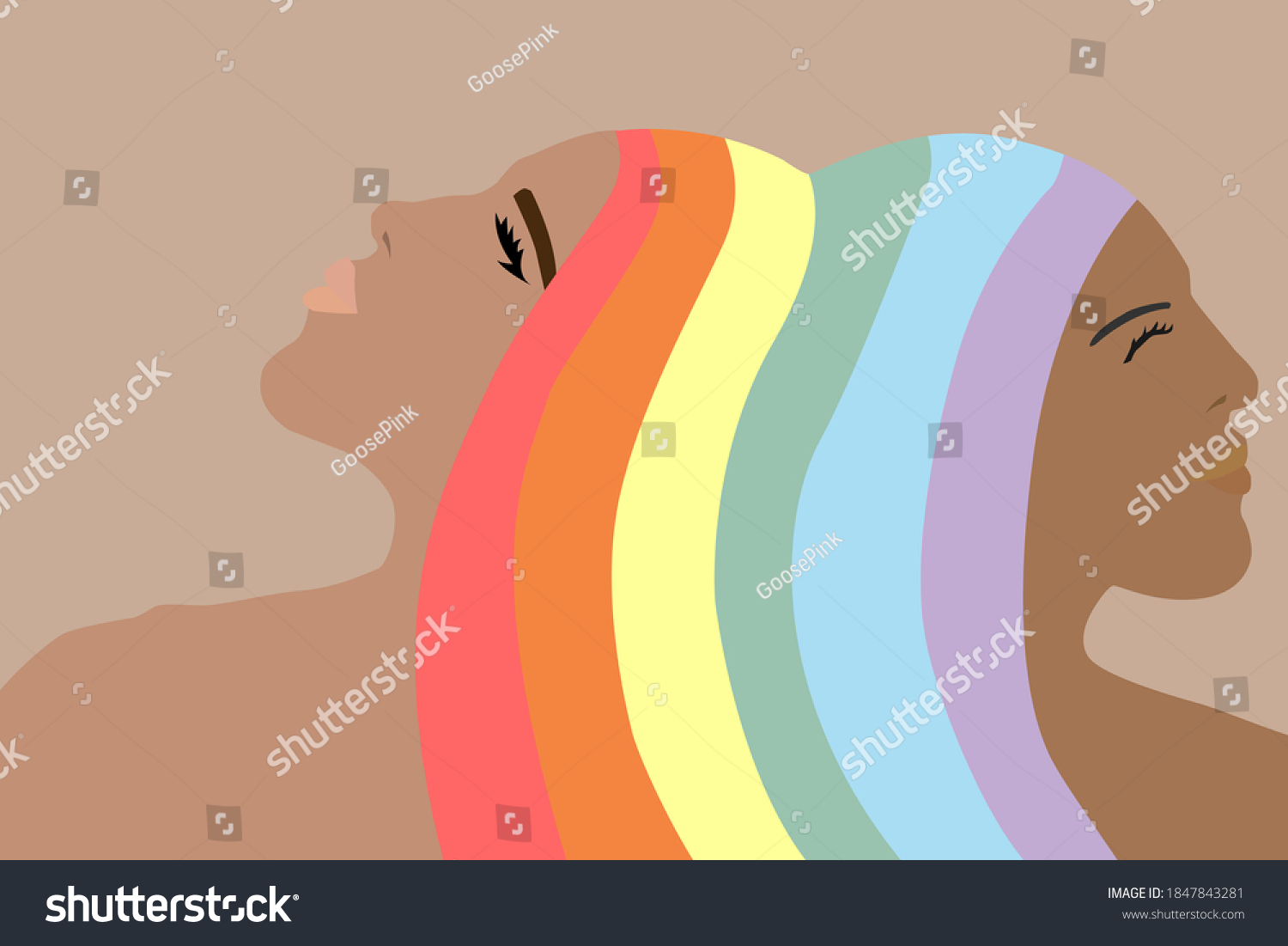Lgbt Two Lesbian Girls Hair Colors Stock Vector Royalty Free 1847843281 Shutterstock